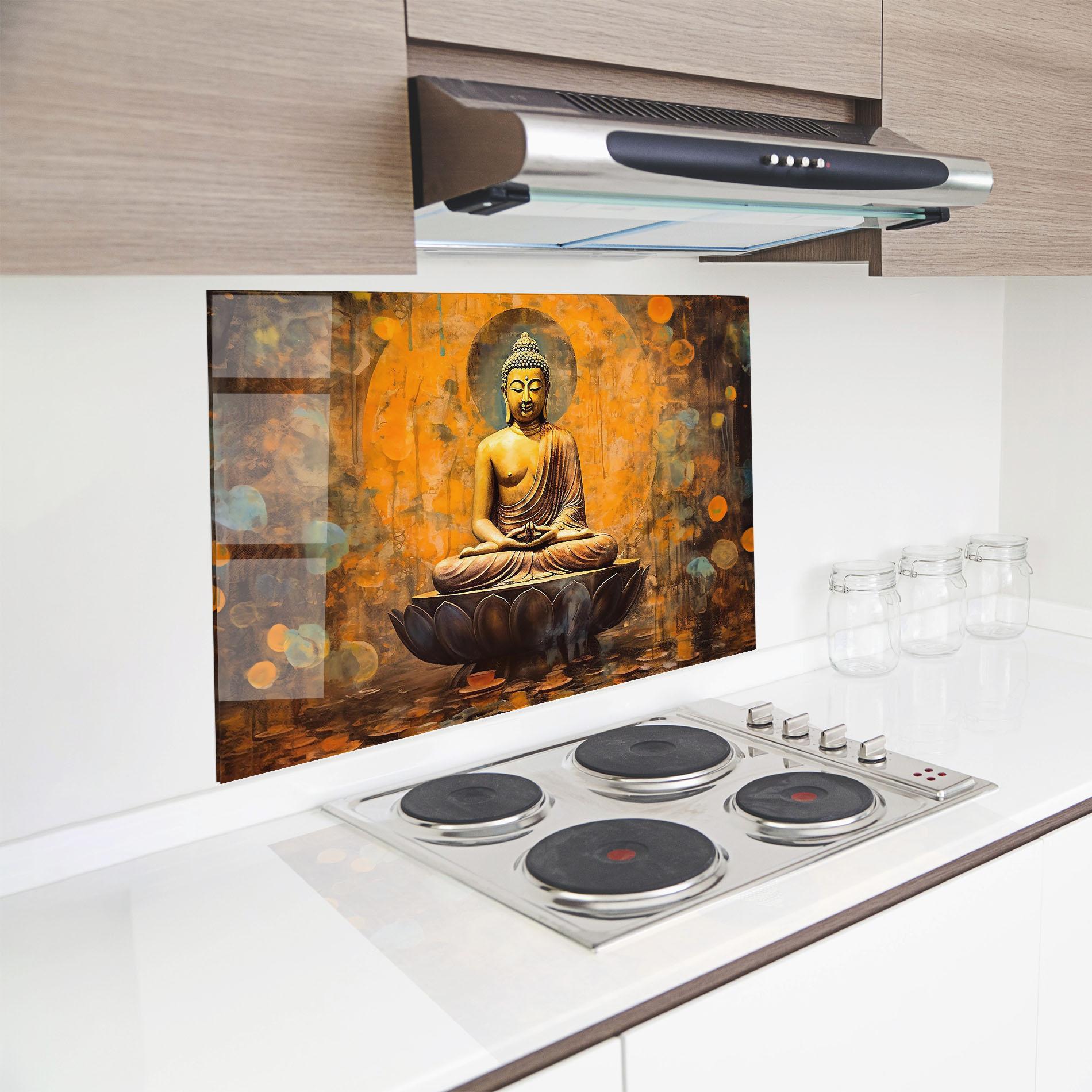 Küchenrückwand Glas Buddha Floating Art mockup 8