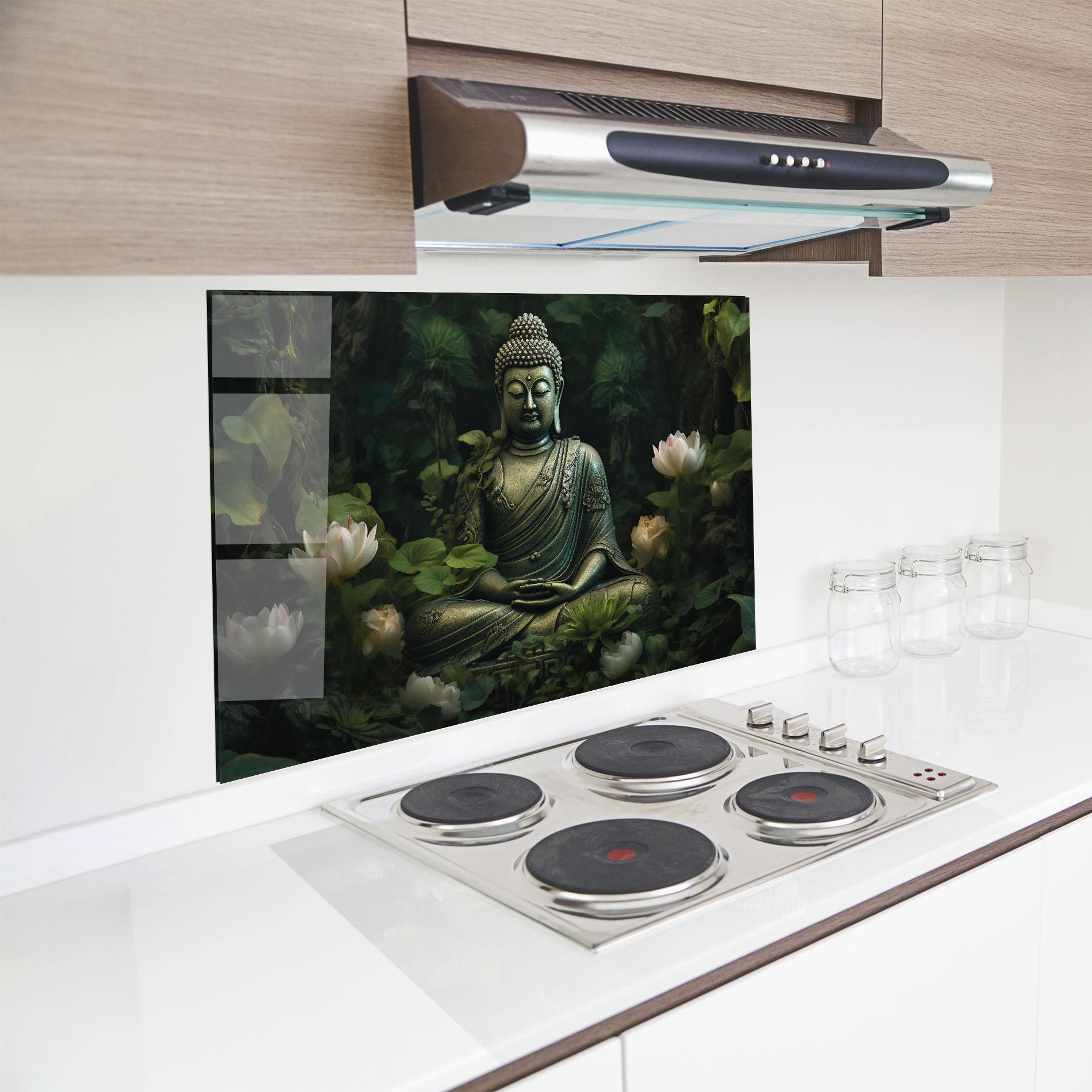 Küchenrückwand Glas Buddha Lotus Flower mockup 8