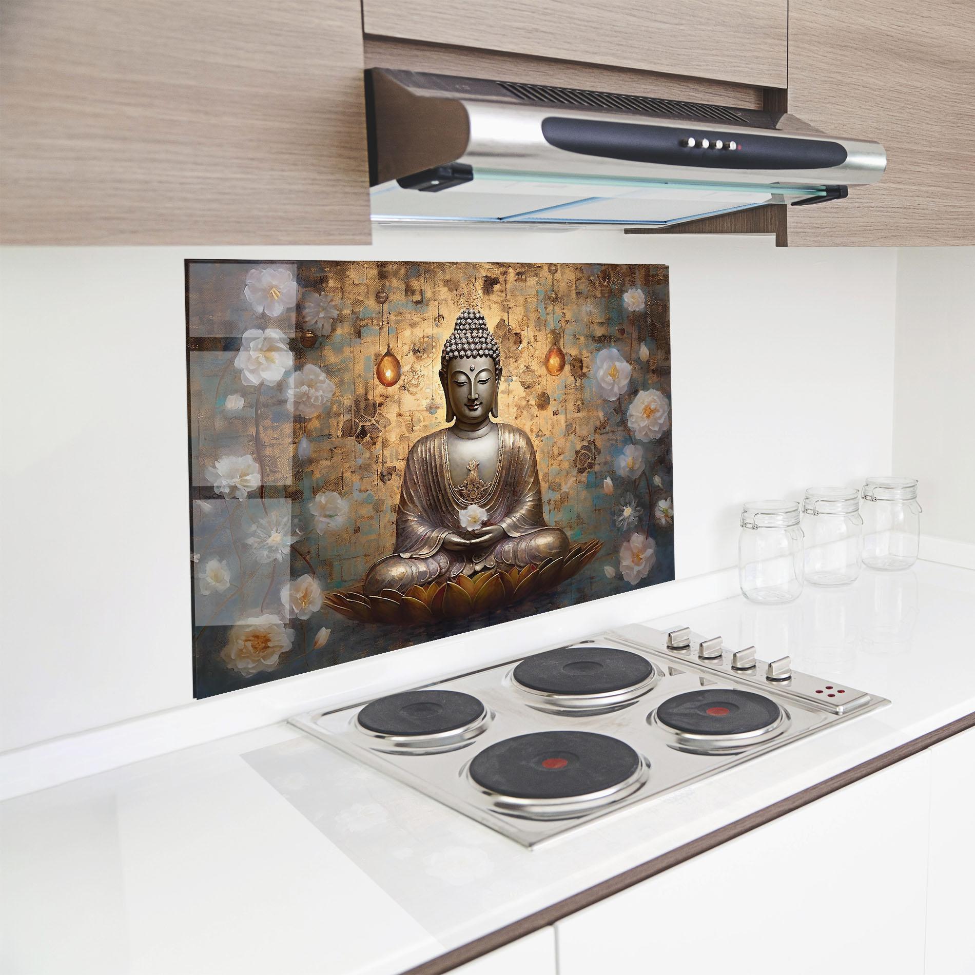 Küchenrückwand Glas Buddha Meditation Art mockup 8