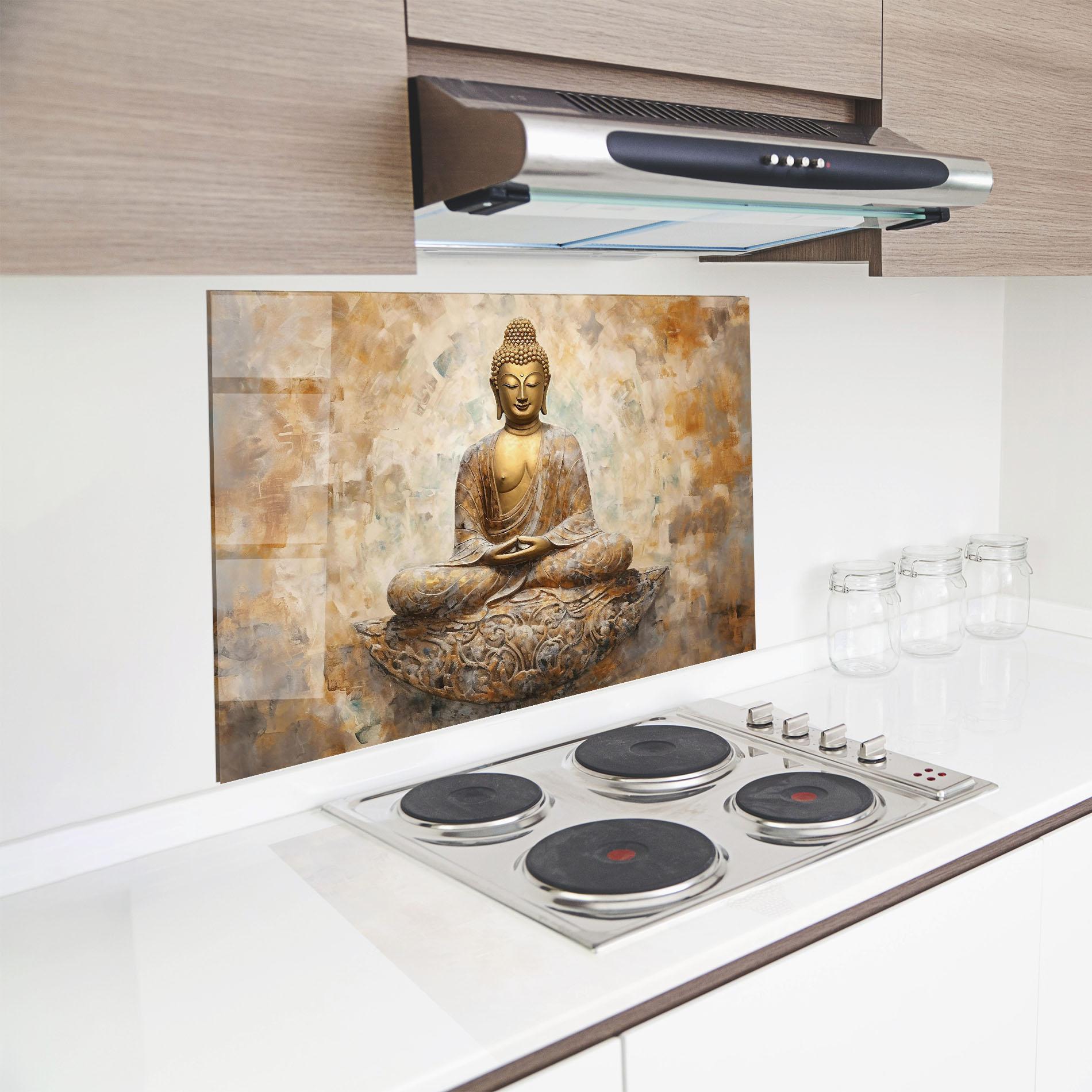 Küchenrückwand Glas Cream Buddha Art mockup 8