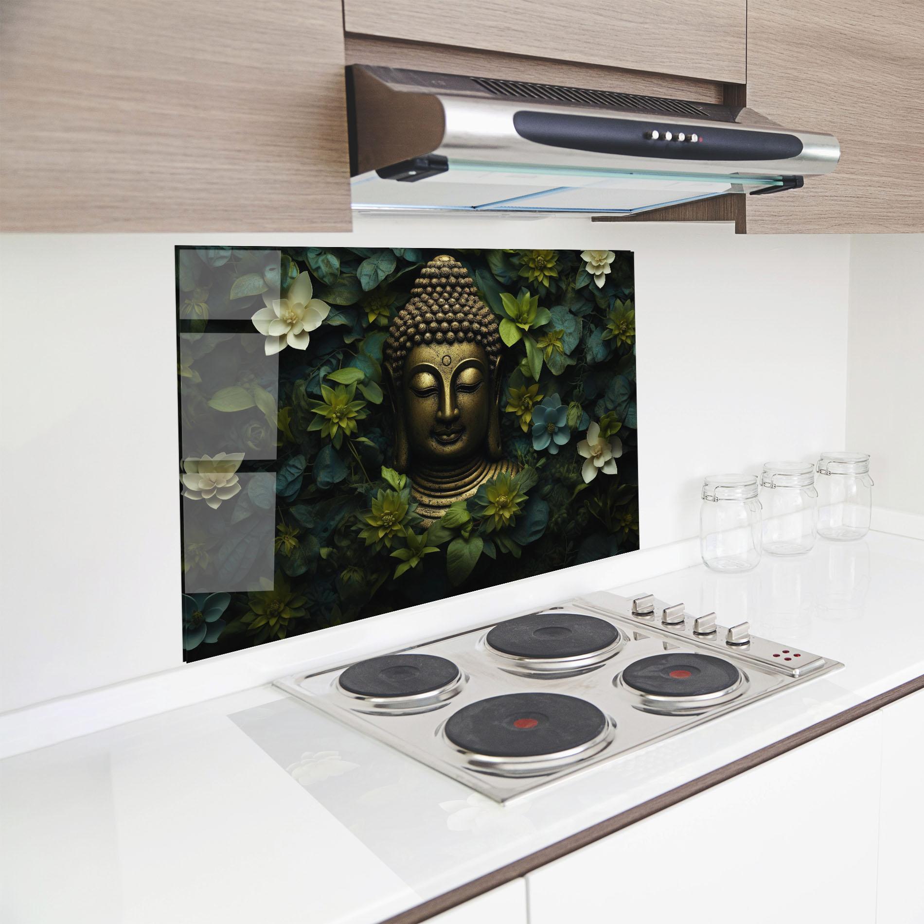 Küchenrückwand Glas Lotus Flower Buddha mockup 8