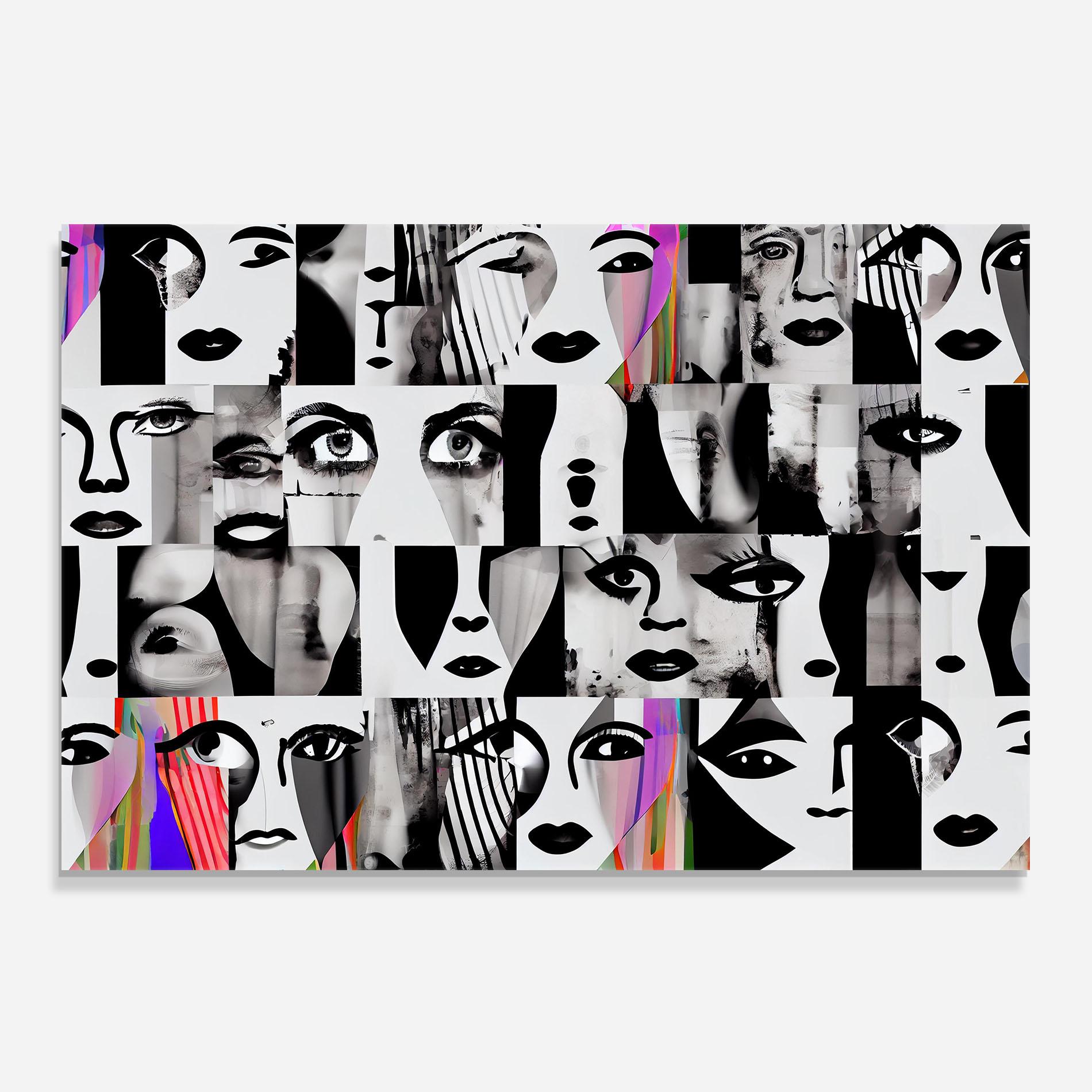 Küchenrückwand Glas Black White Face mockup 0