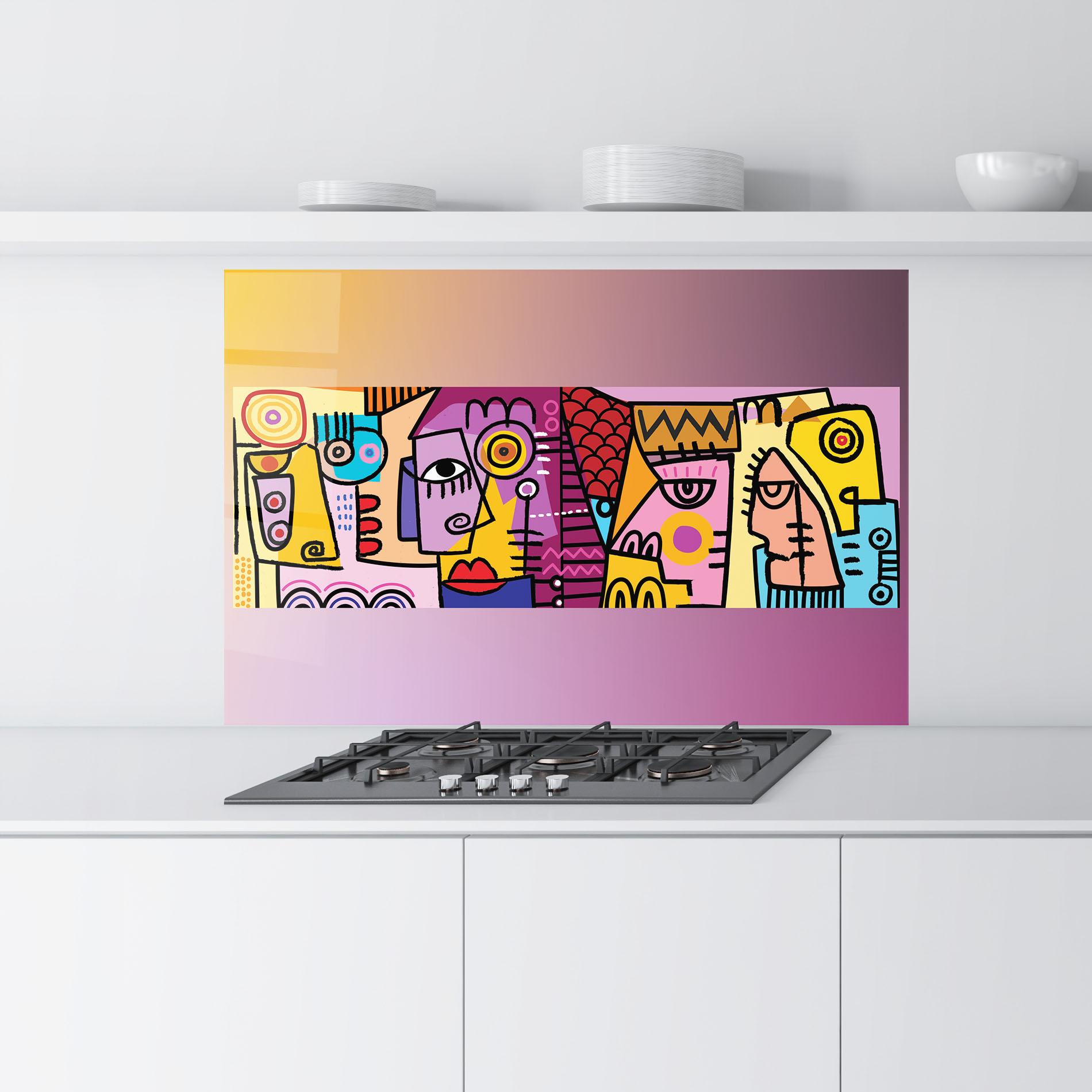 Küchenrückwand Glas Face Group Purple mockup 9