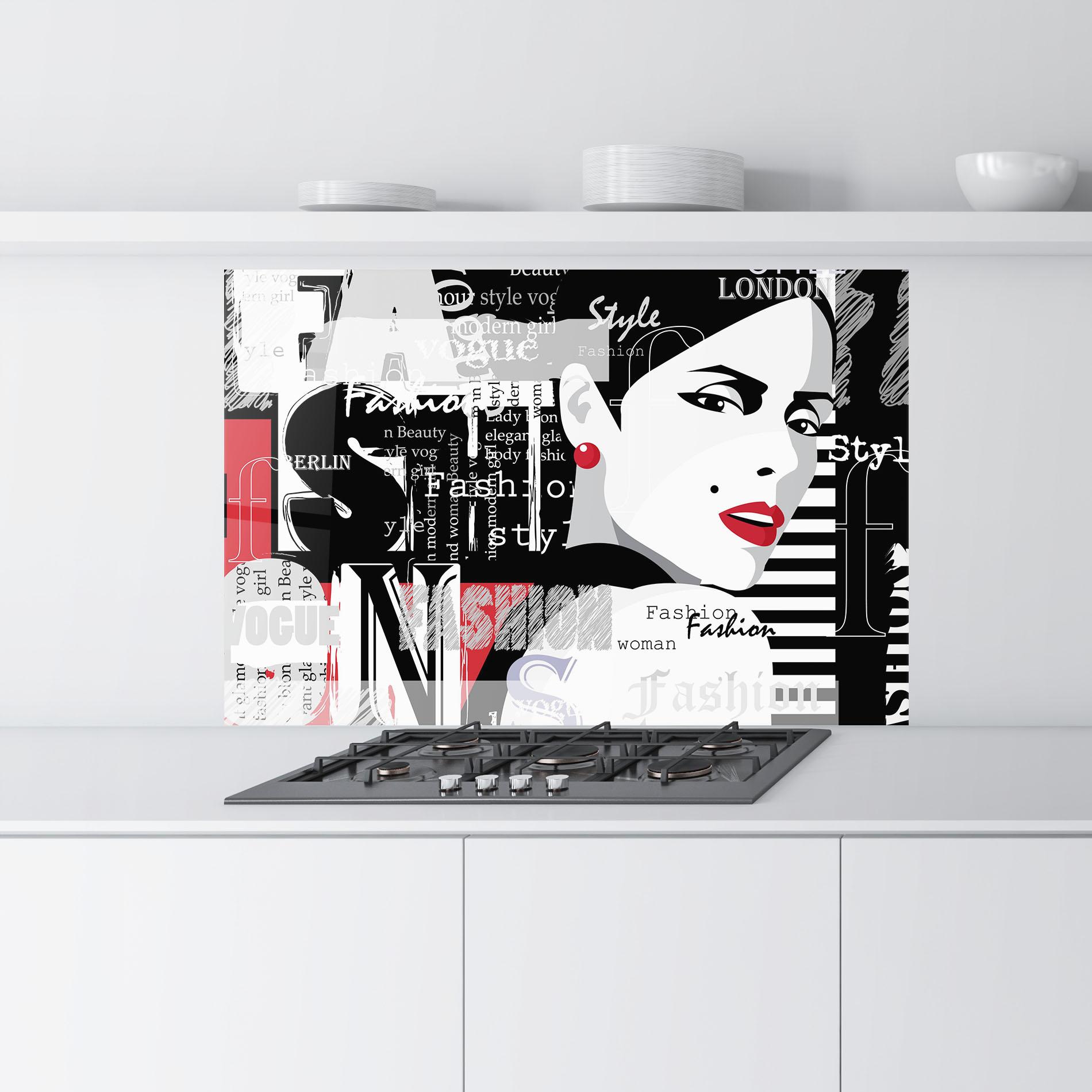 Küchenrückwand Glas London Fashion Collage mockup 9