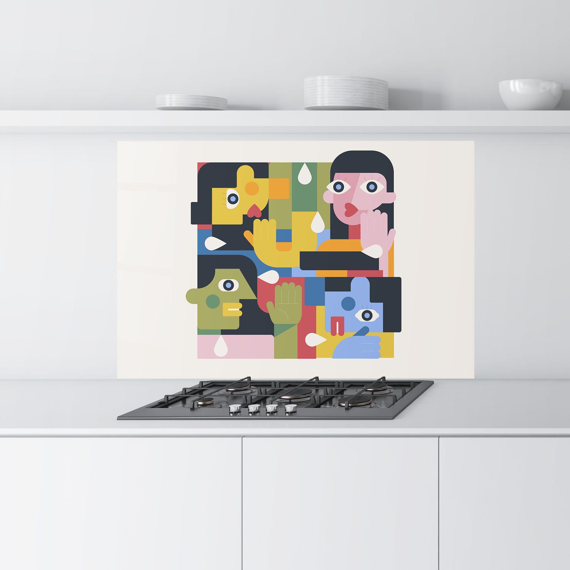 Küchenrückwand Glas Minimal People Collage mockup 9