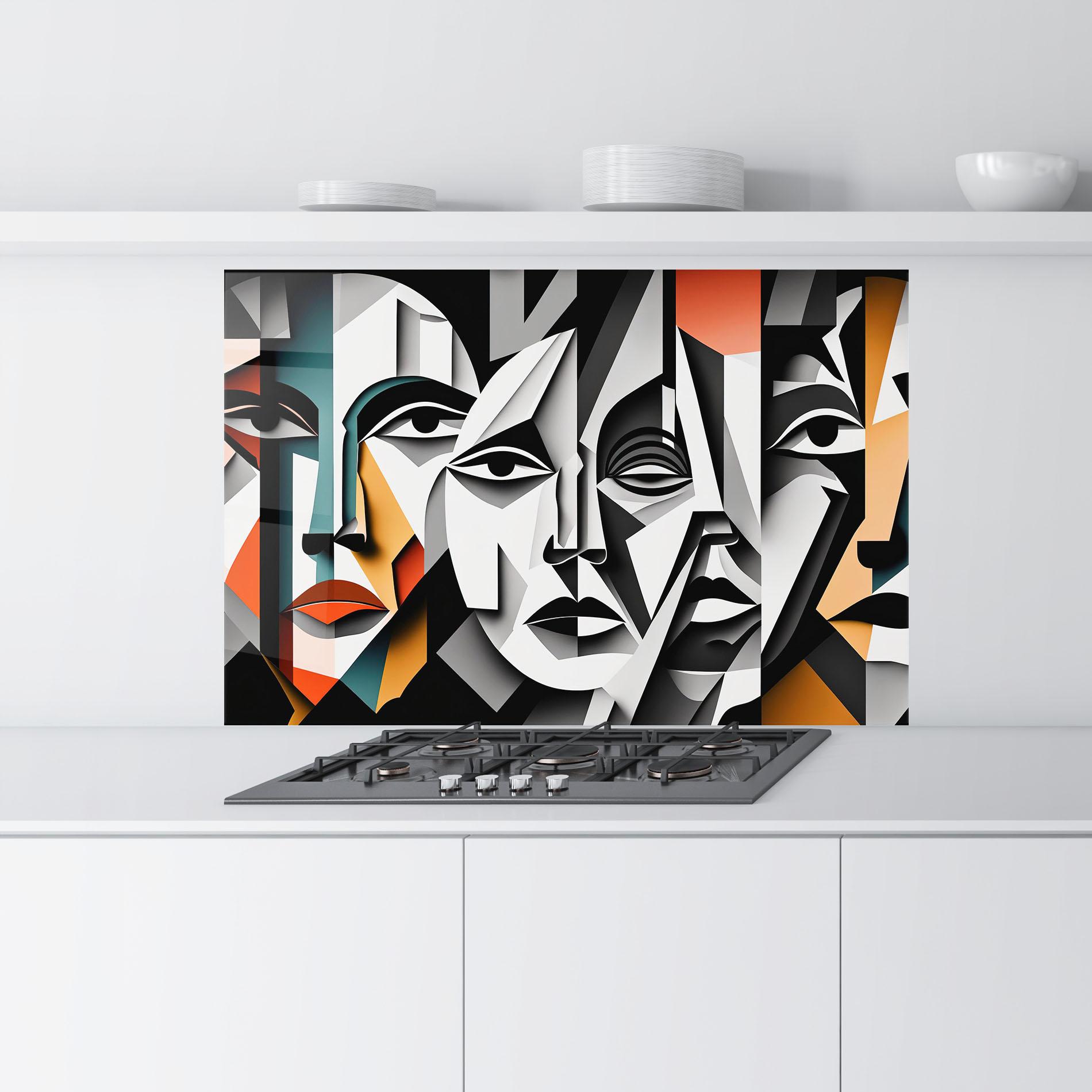 Küchenrückwand Glas Mix Faces Collage mockup 9