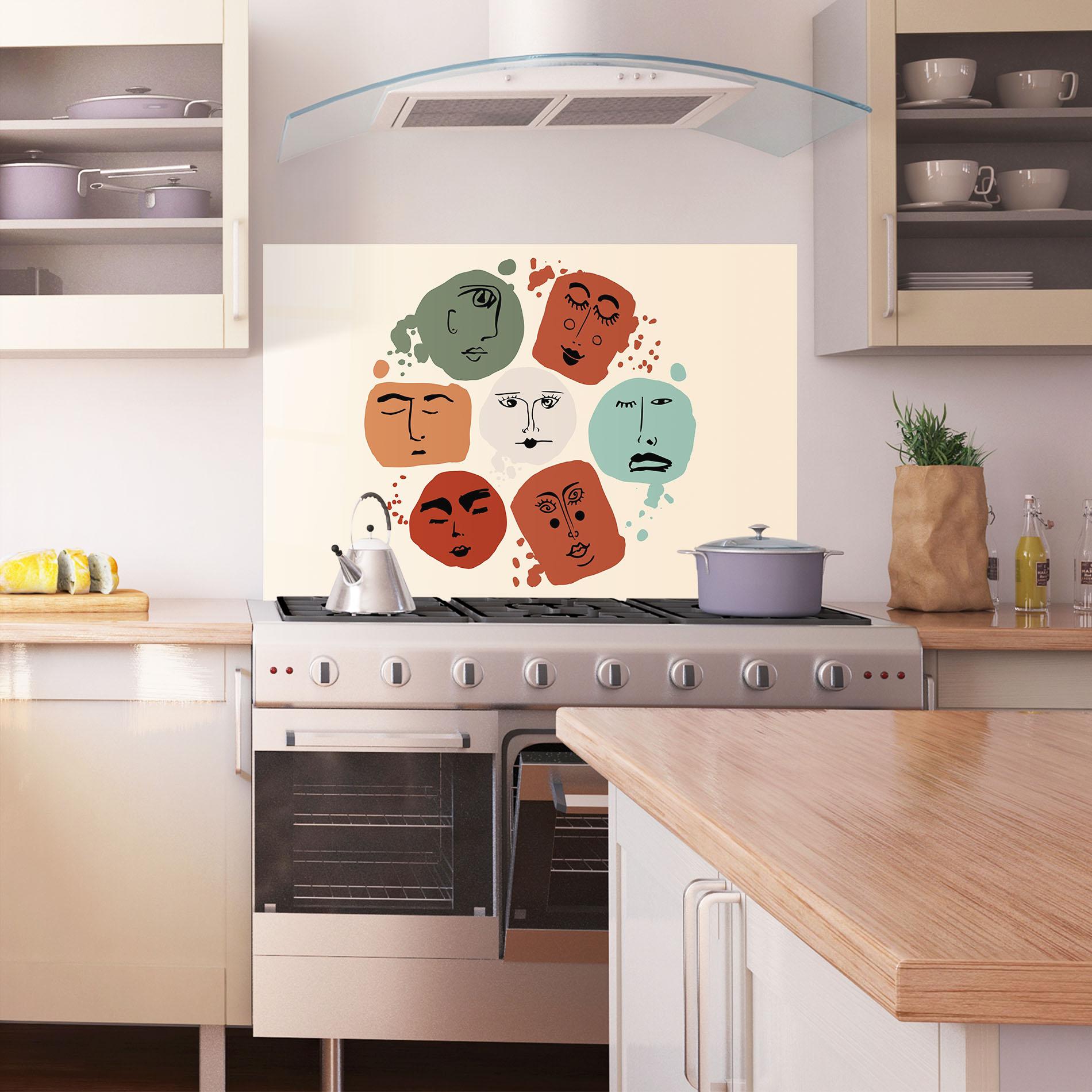 Küchenrückwand Glas Circle Faces mockup 1