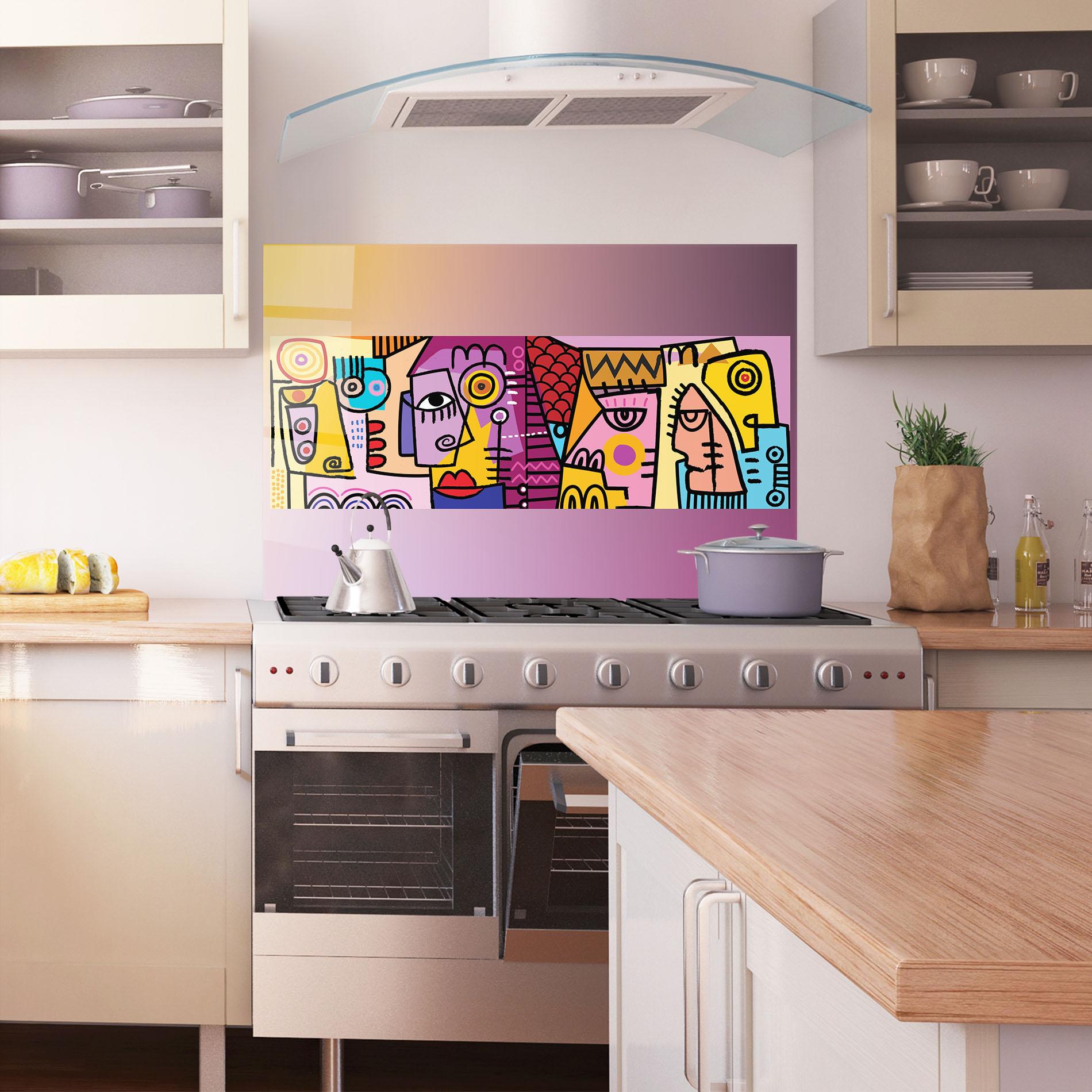 Küchenrückwand Glas Face Group Purple mockup 1