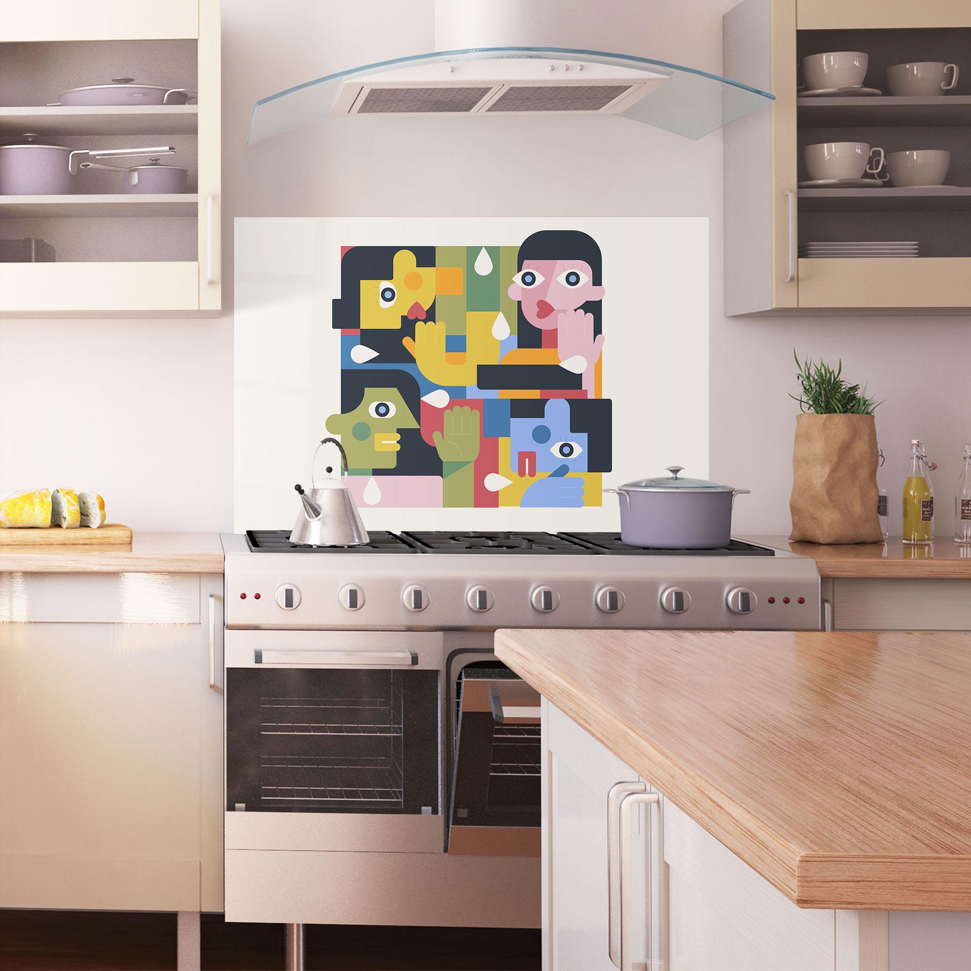 Küchenrückwand Glas Minimal People Collage mockup 1