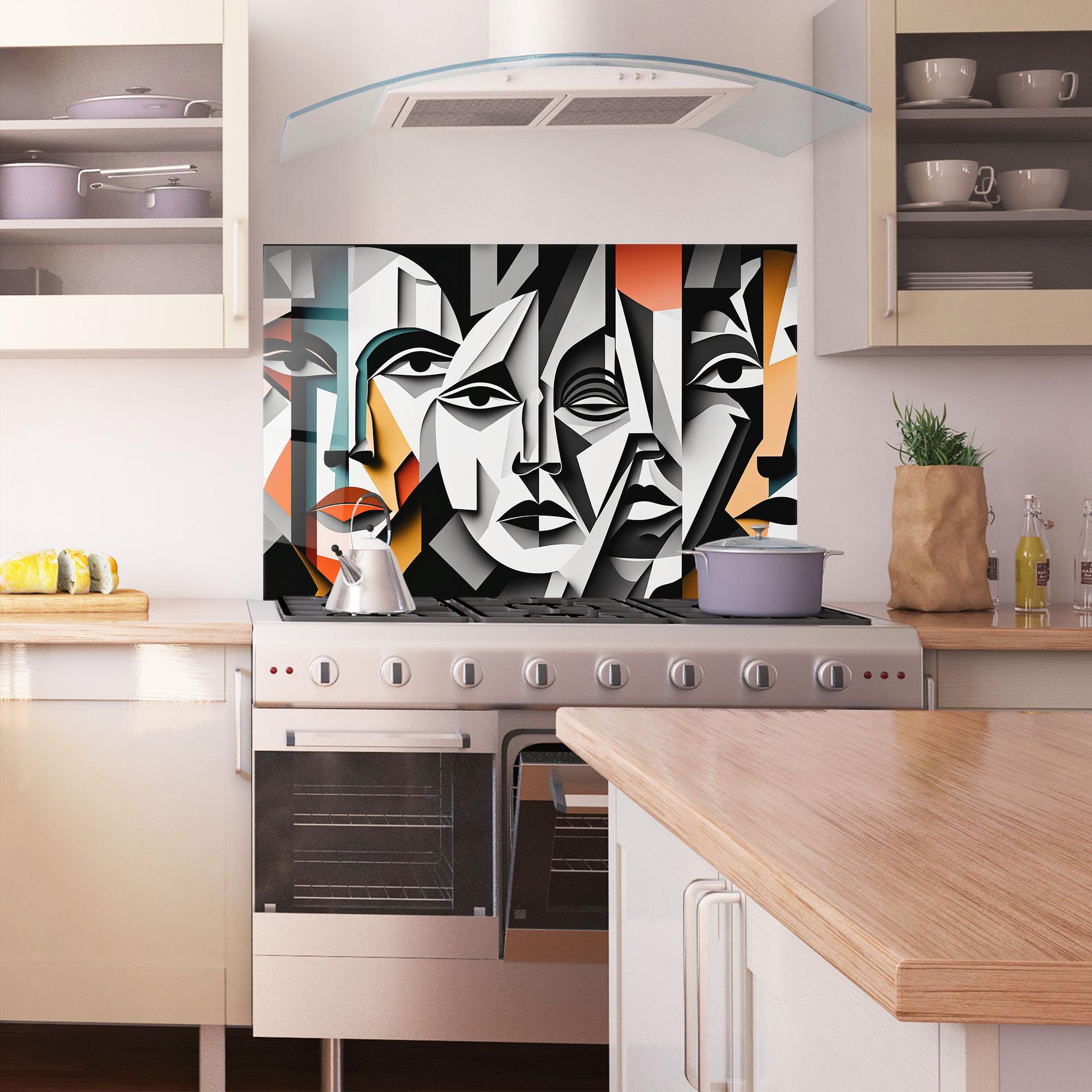 Küchenrückwand Glas Mix Faces Collage mockup 1