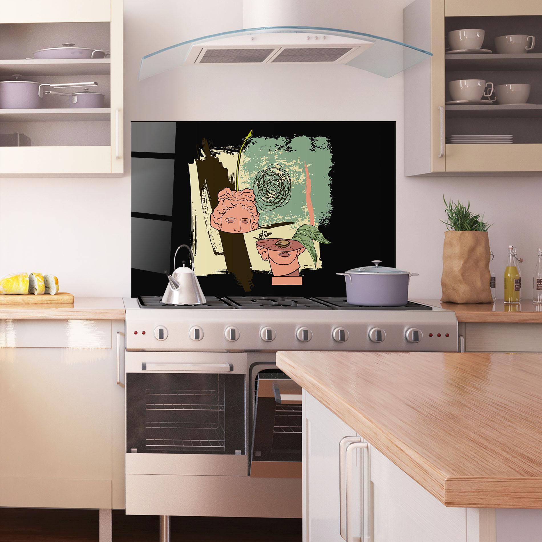 Küchenrückwand Glas Statue Fruit mockup 1