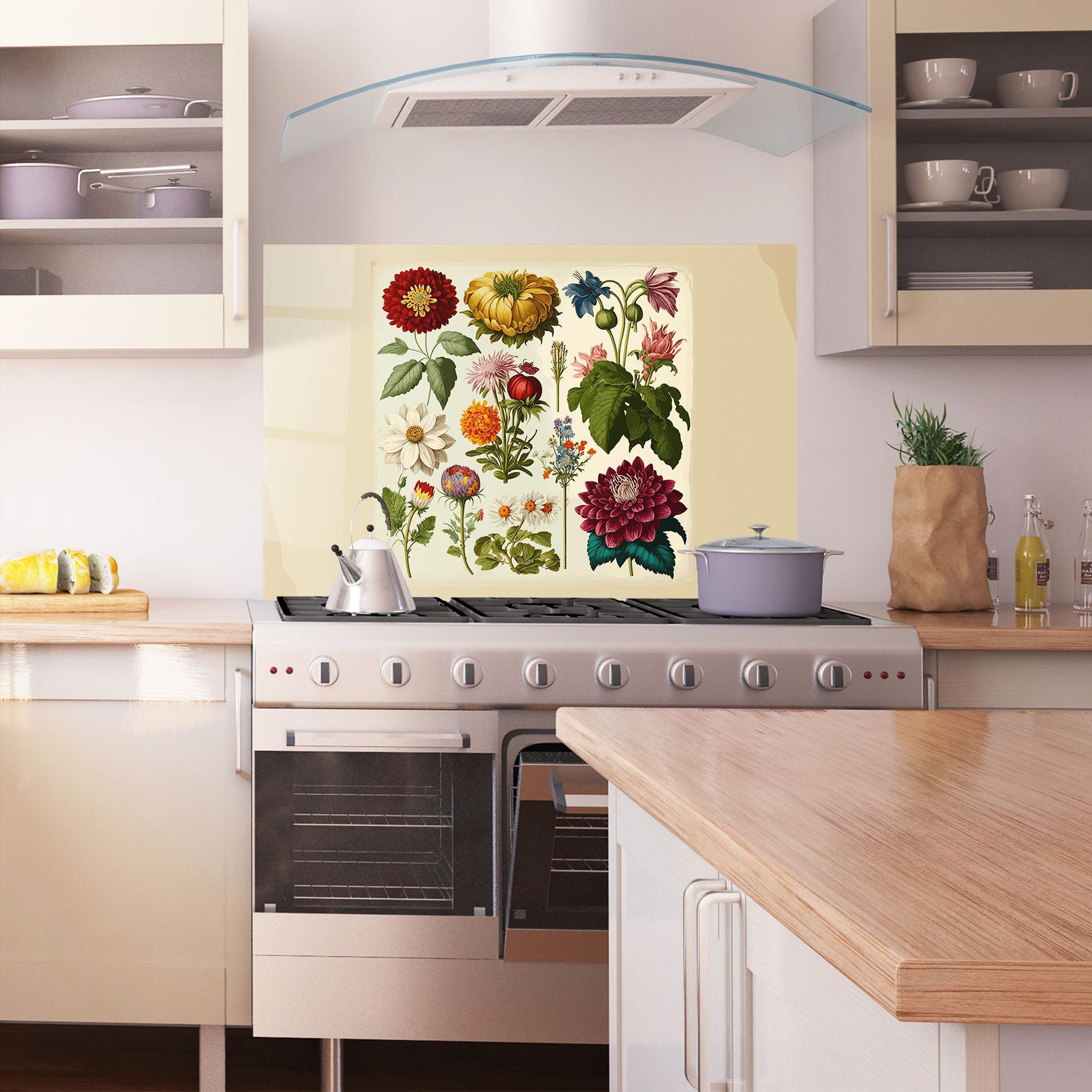 Küchenrückwand Glas Vintage Botanical mockup 1