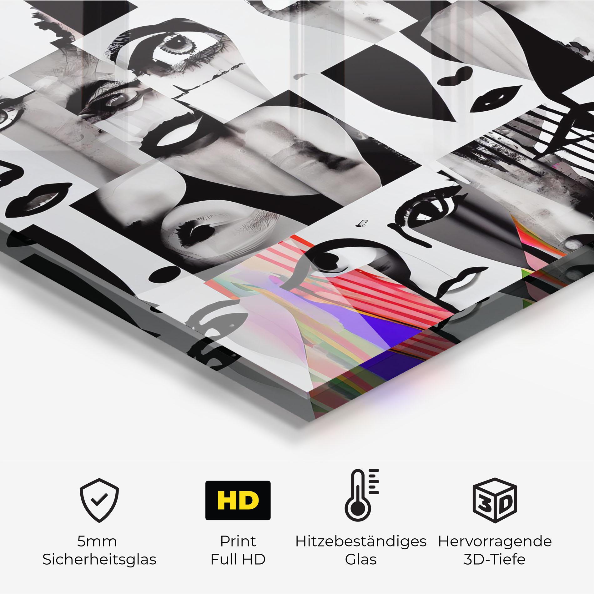 Küchenrückwand Glas Black White Face mockup 2