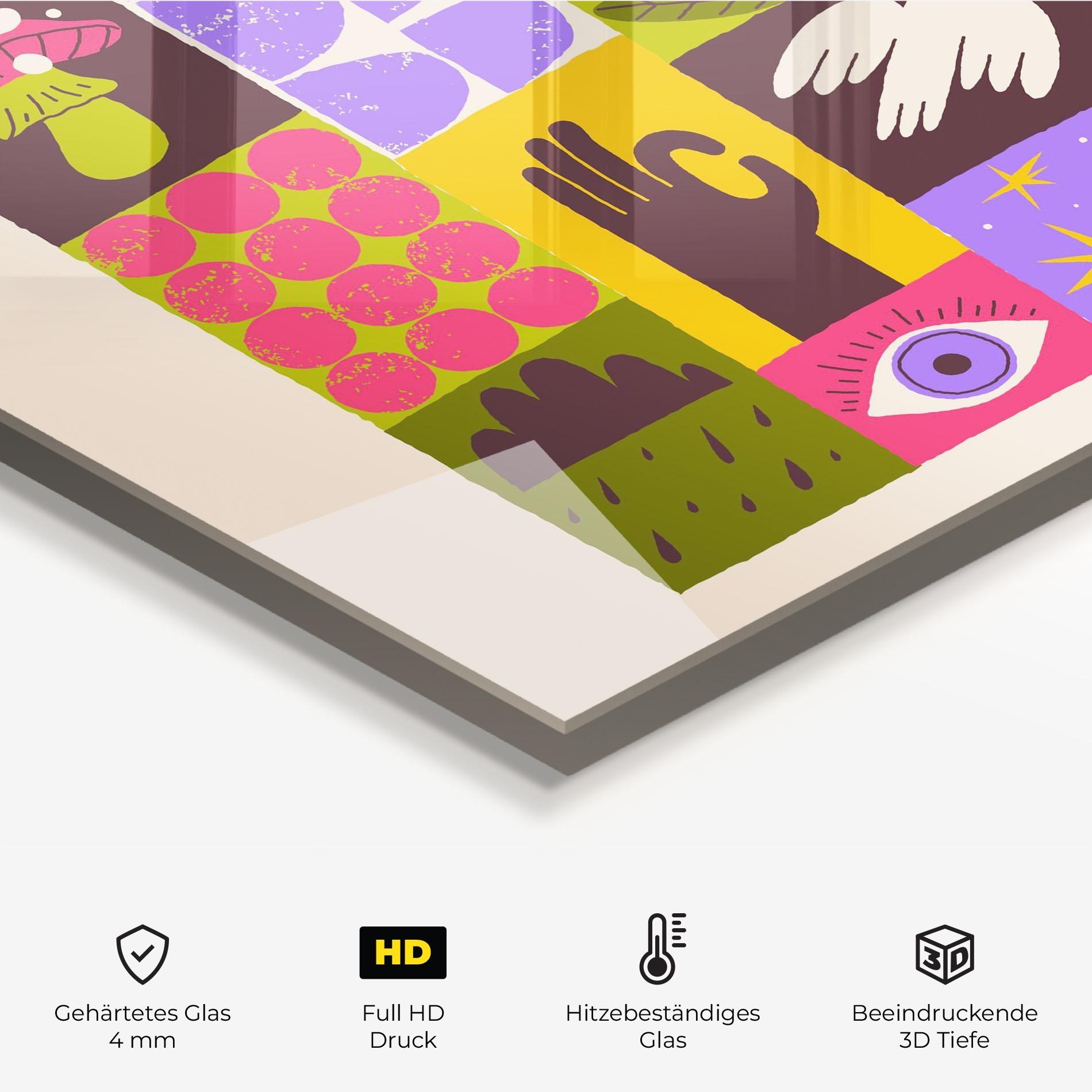 Küchenrückwand Glas Green Purple Collage mockup 2