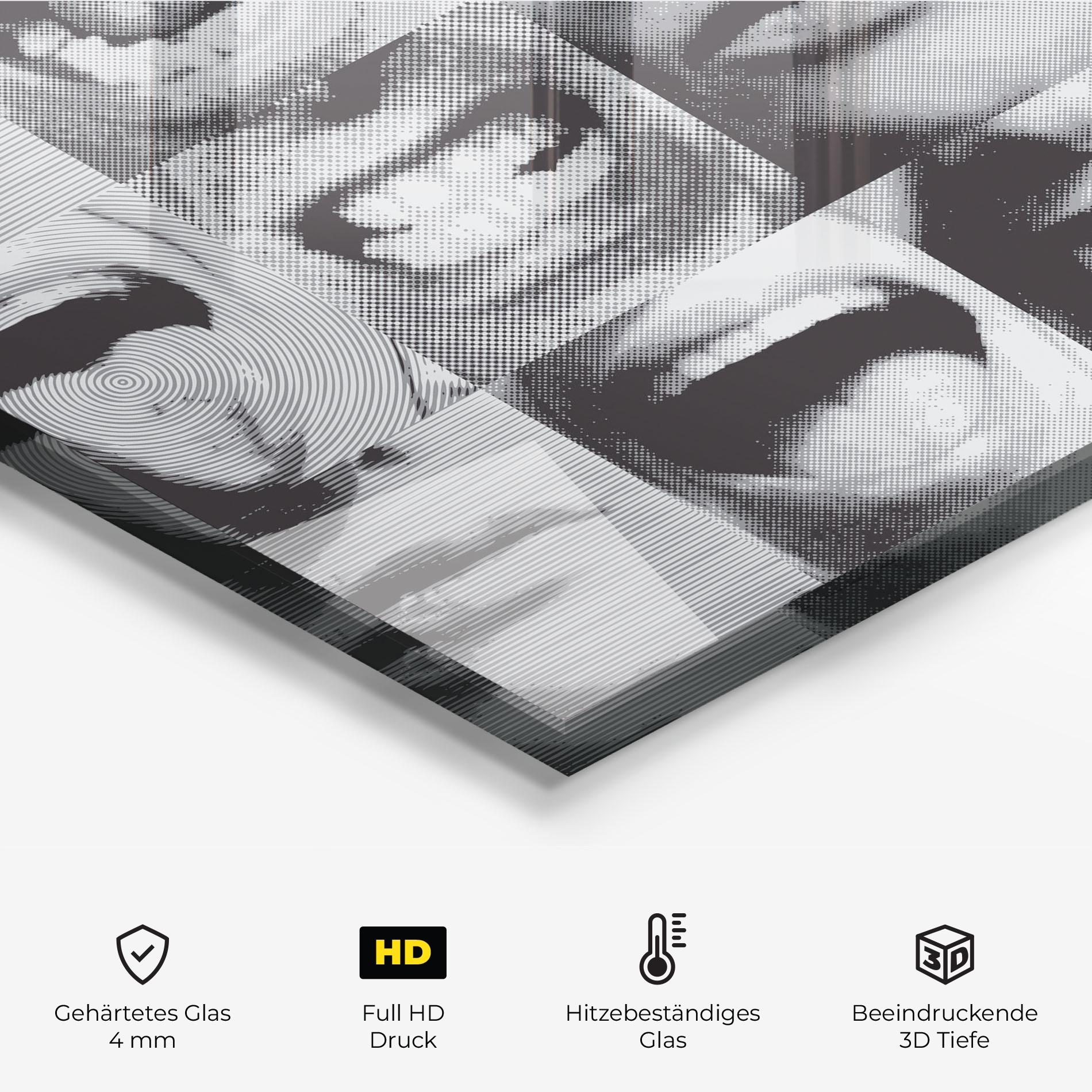 Küchenrückwand Glas Grey Mouth Collage mockup 2