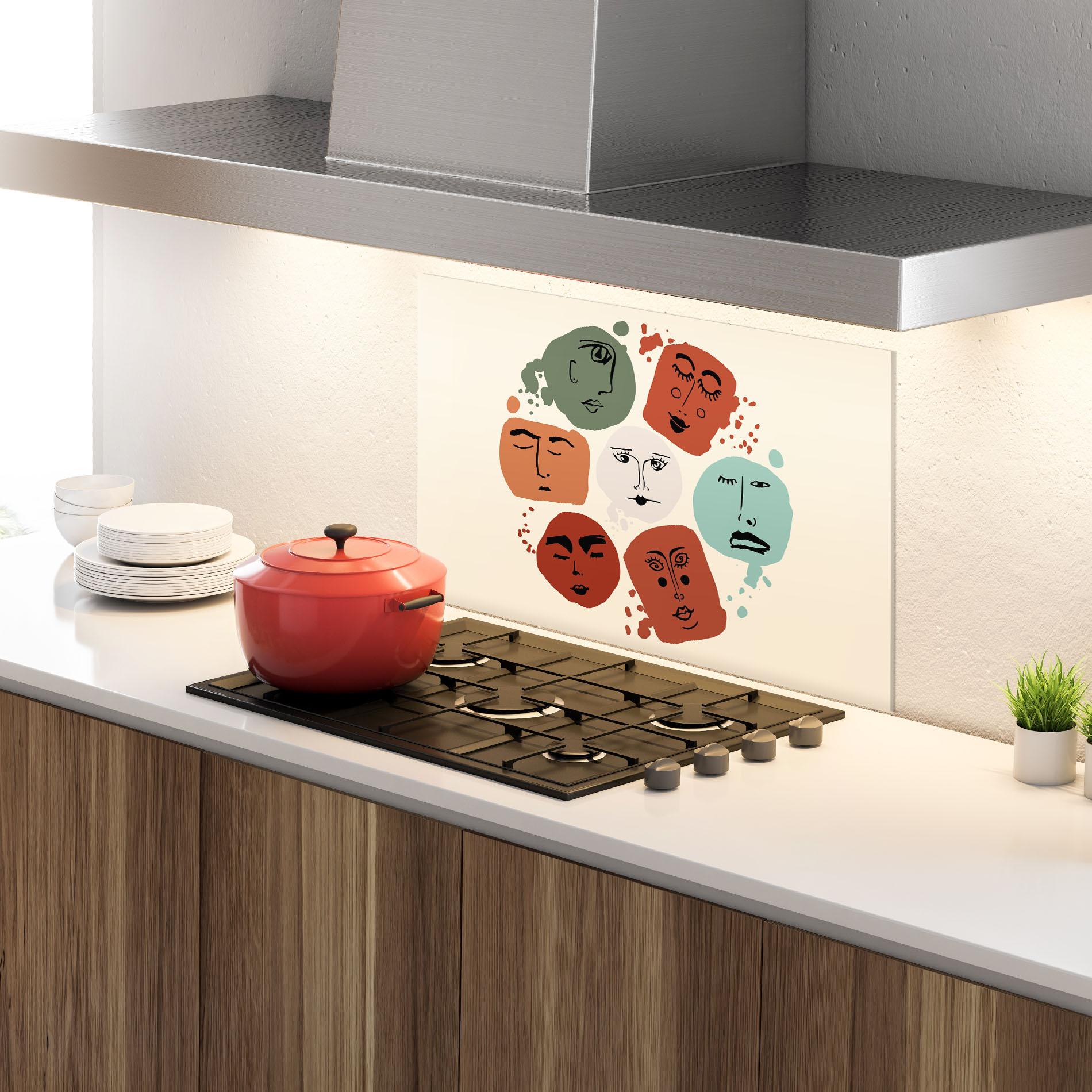Küchenrückwand Glas Circle Faces mockup 4
