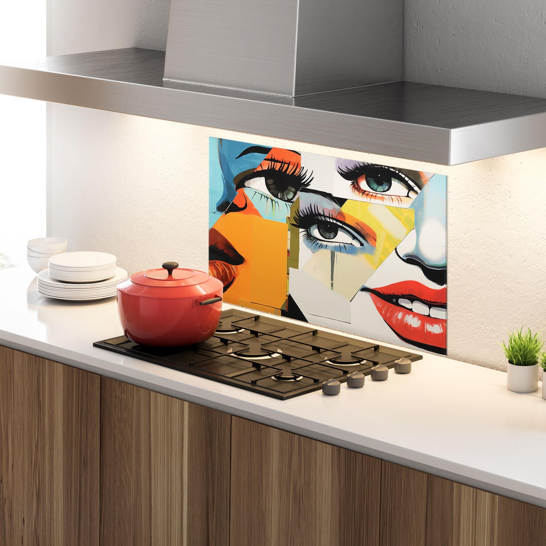 Küchenrückwand Glas Drawing Collage mockup 4