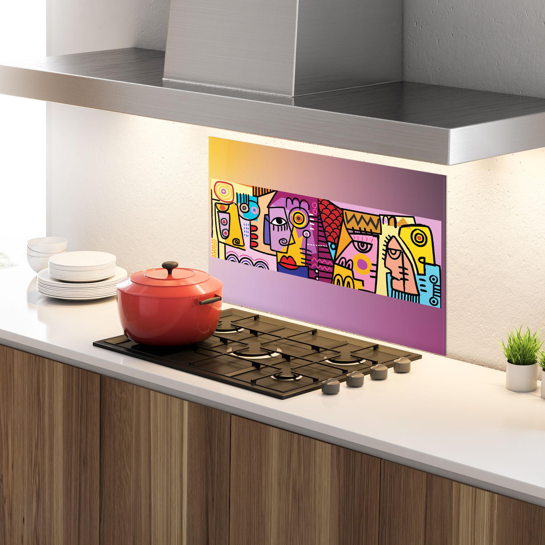 Küchenrückwand Glas Face Group Purple mockup 4