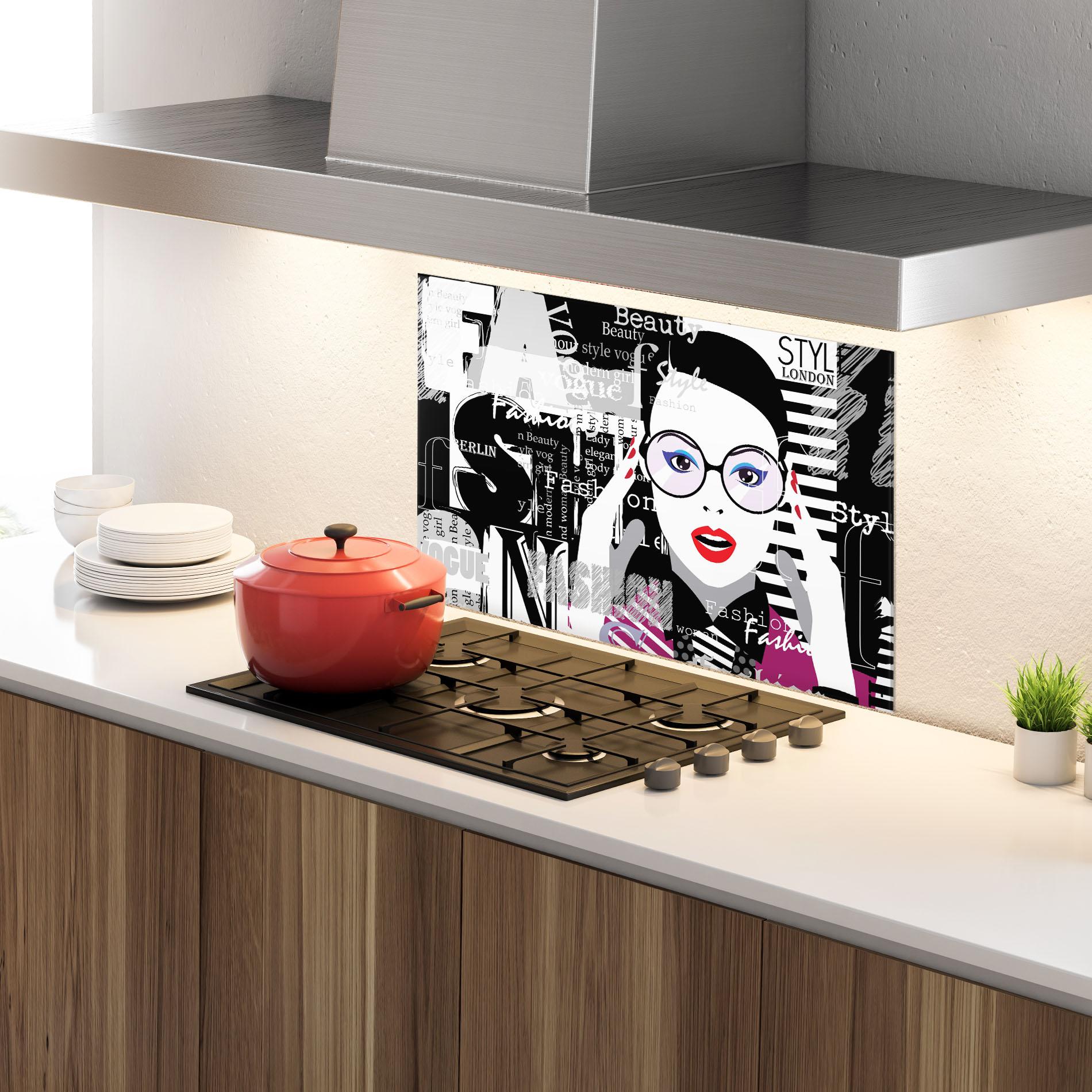 Küchenrückwand Glas Fashion Collage mockup 4