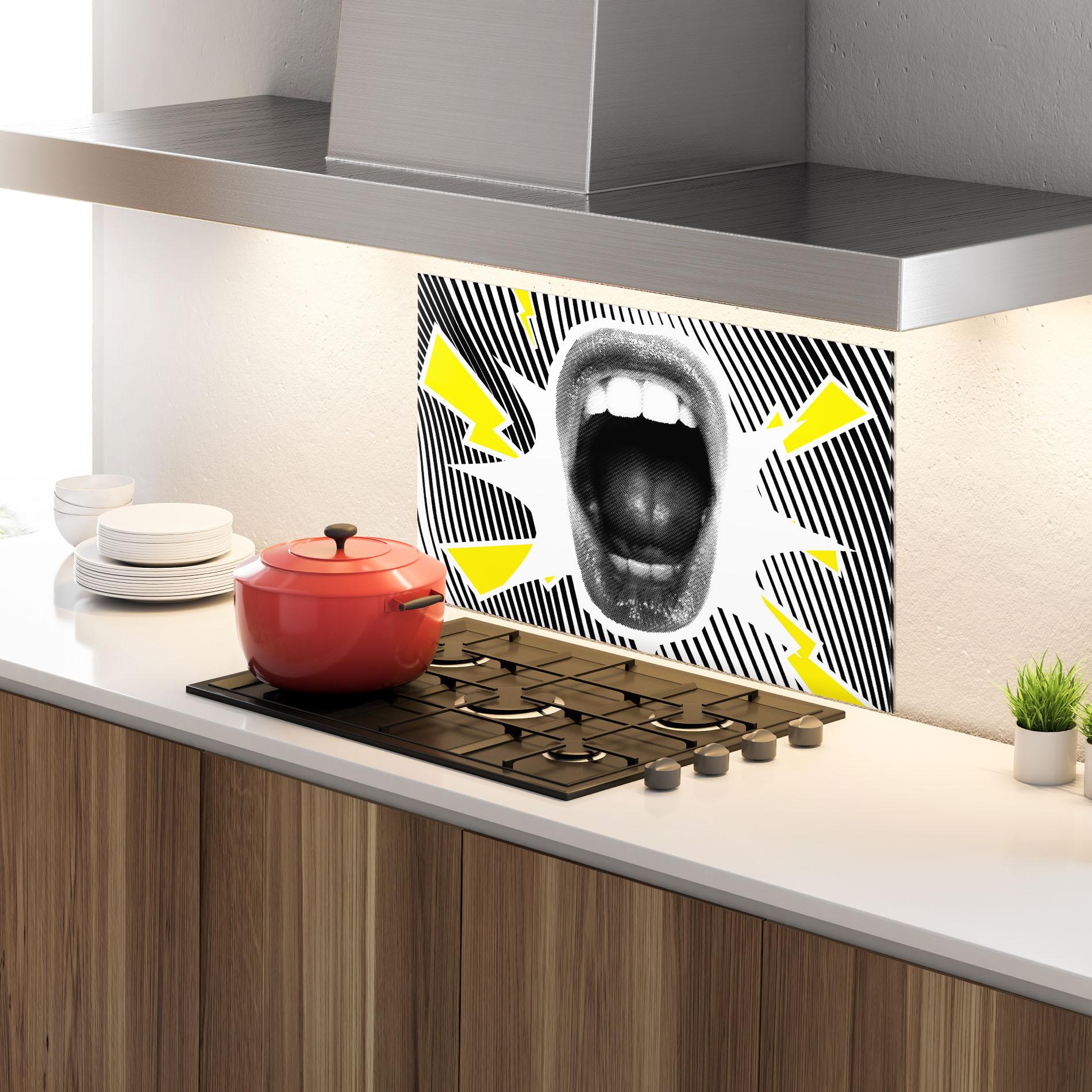 Küchenrückwand Glas Lightning Mouth mockup 4