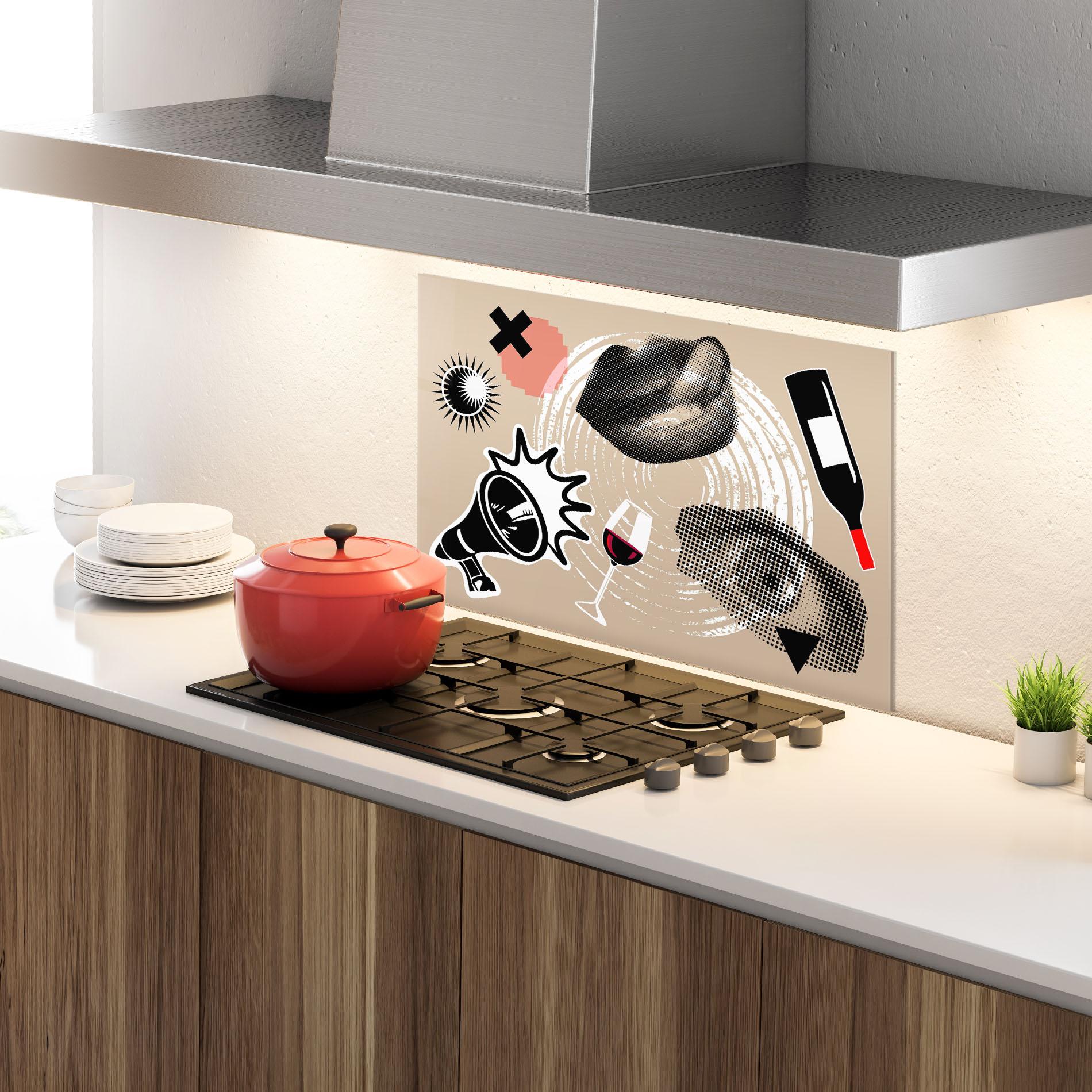 Küchenrückwand Glas Lips Mouth Collage mockup 4