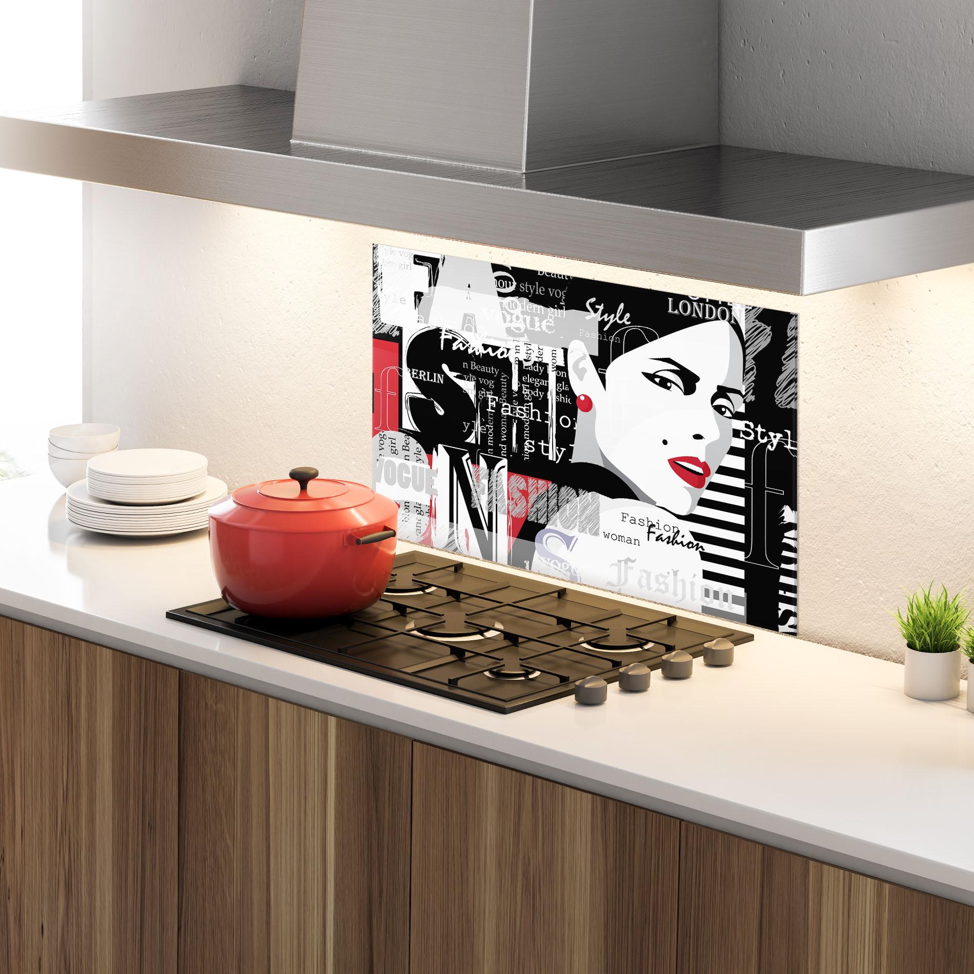 Küchenrückwand Glas London Fashion Collage mockup 4