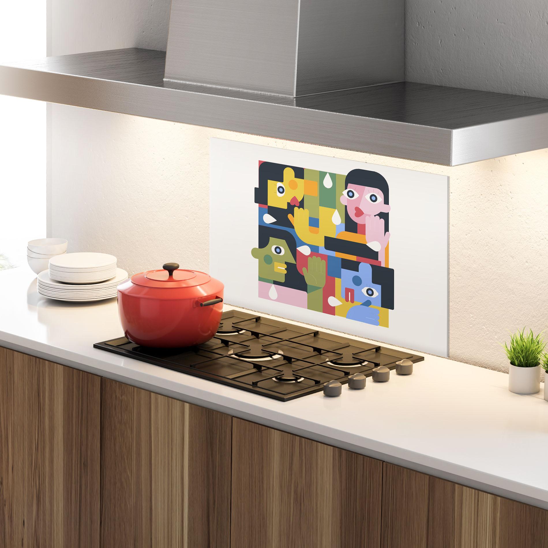 Küchenrückwand Glas Minimal People Collage mockup 4