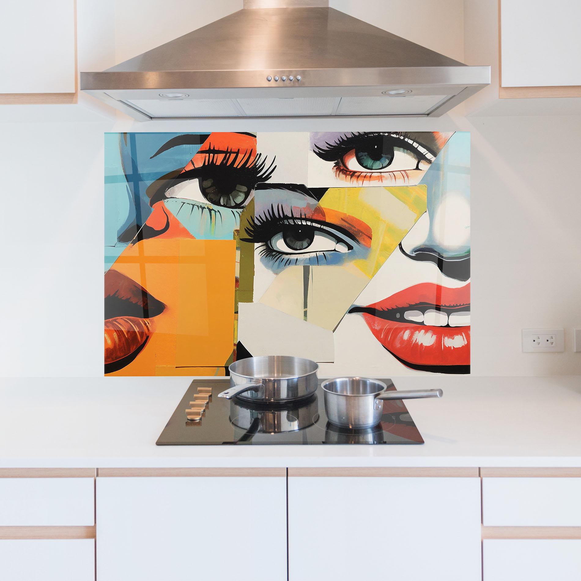 Küchenrückwand Glas Drawing Collage mockup 5