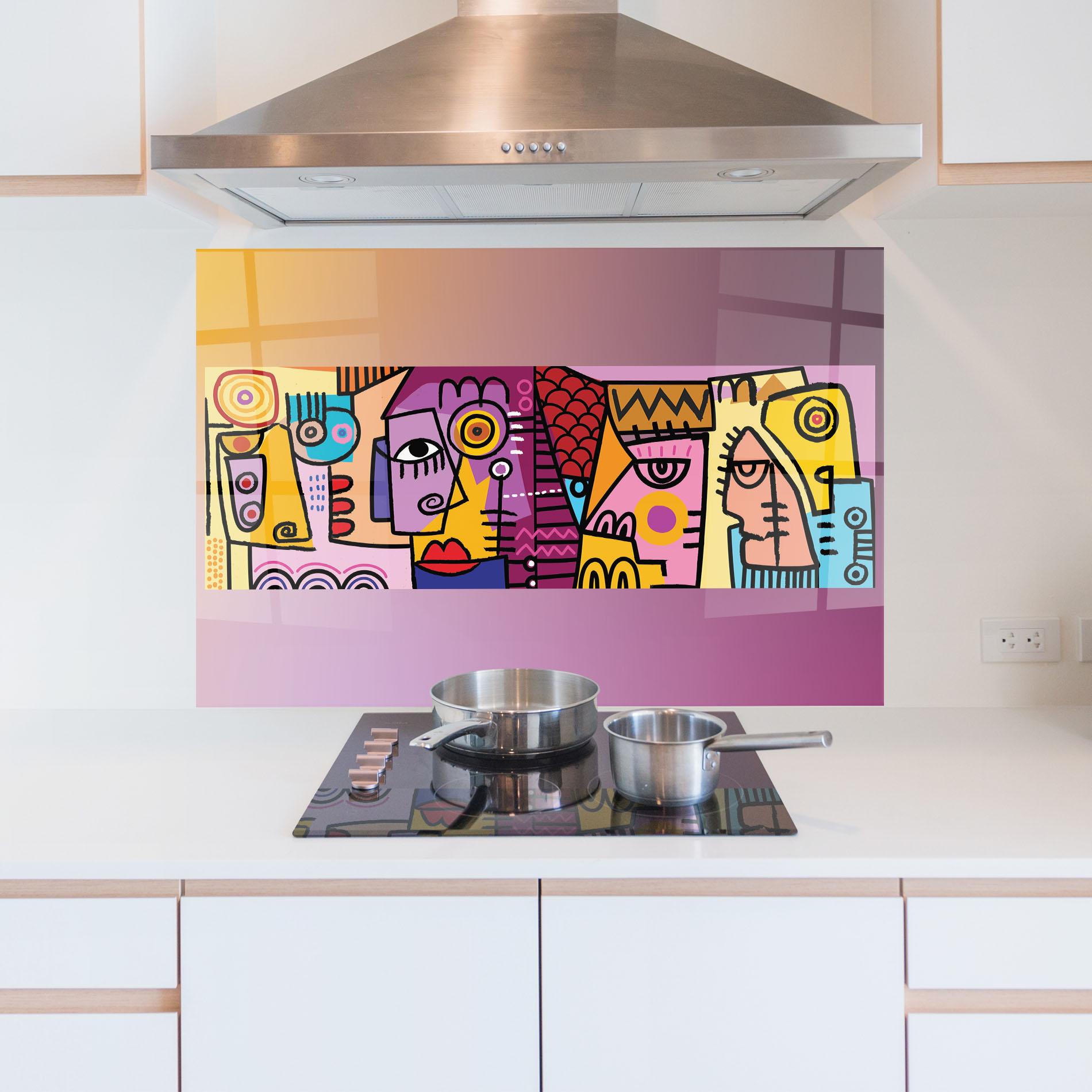 Küchenrückwand Glas Face Group Purple mockup 5