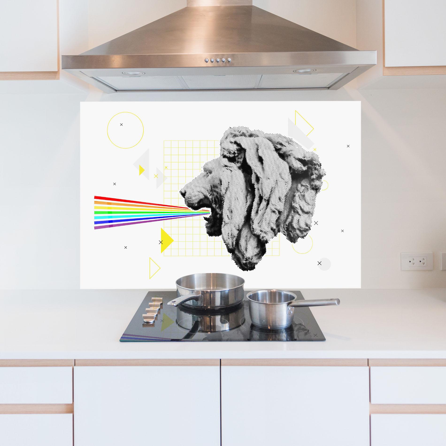 Küchenrückwand Glas Lion Collage mockup 5