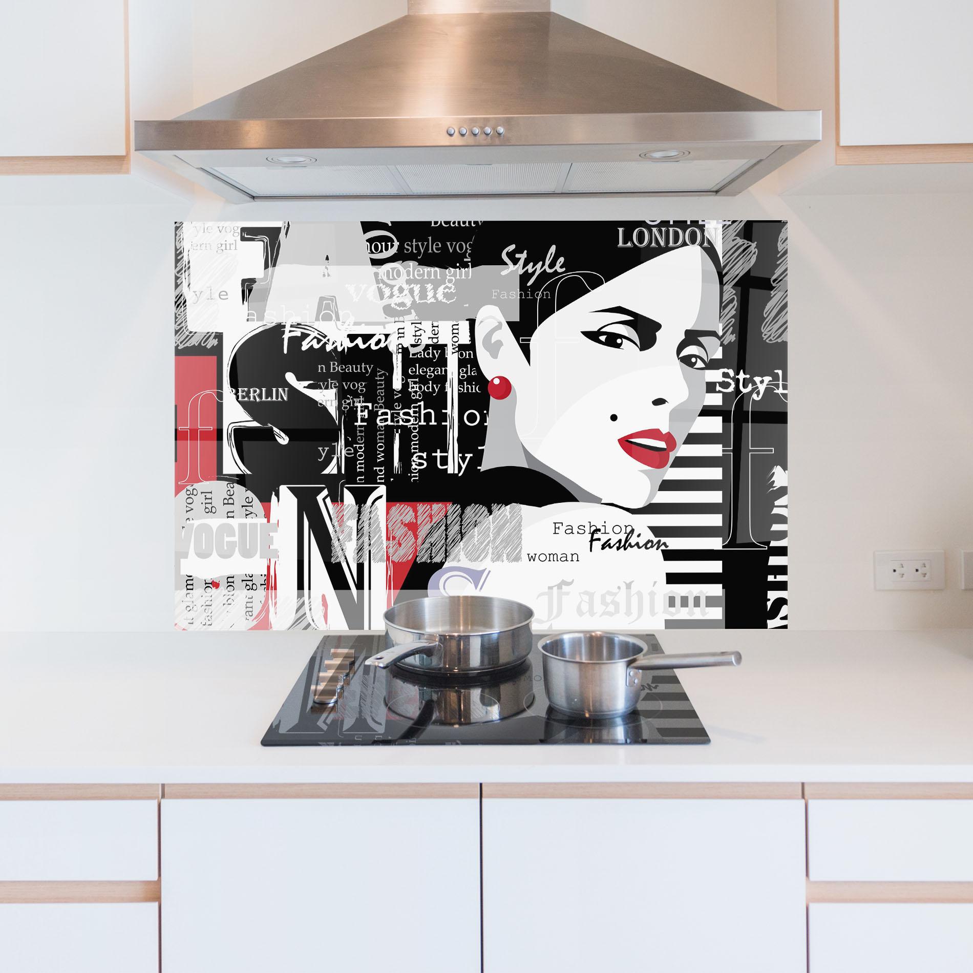 Küchenrückwand Glas London Fashion Collage mockup 5