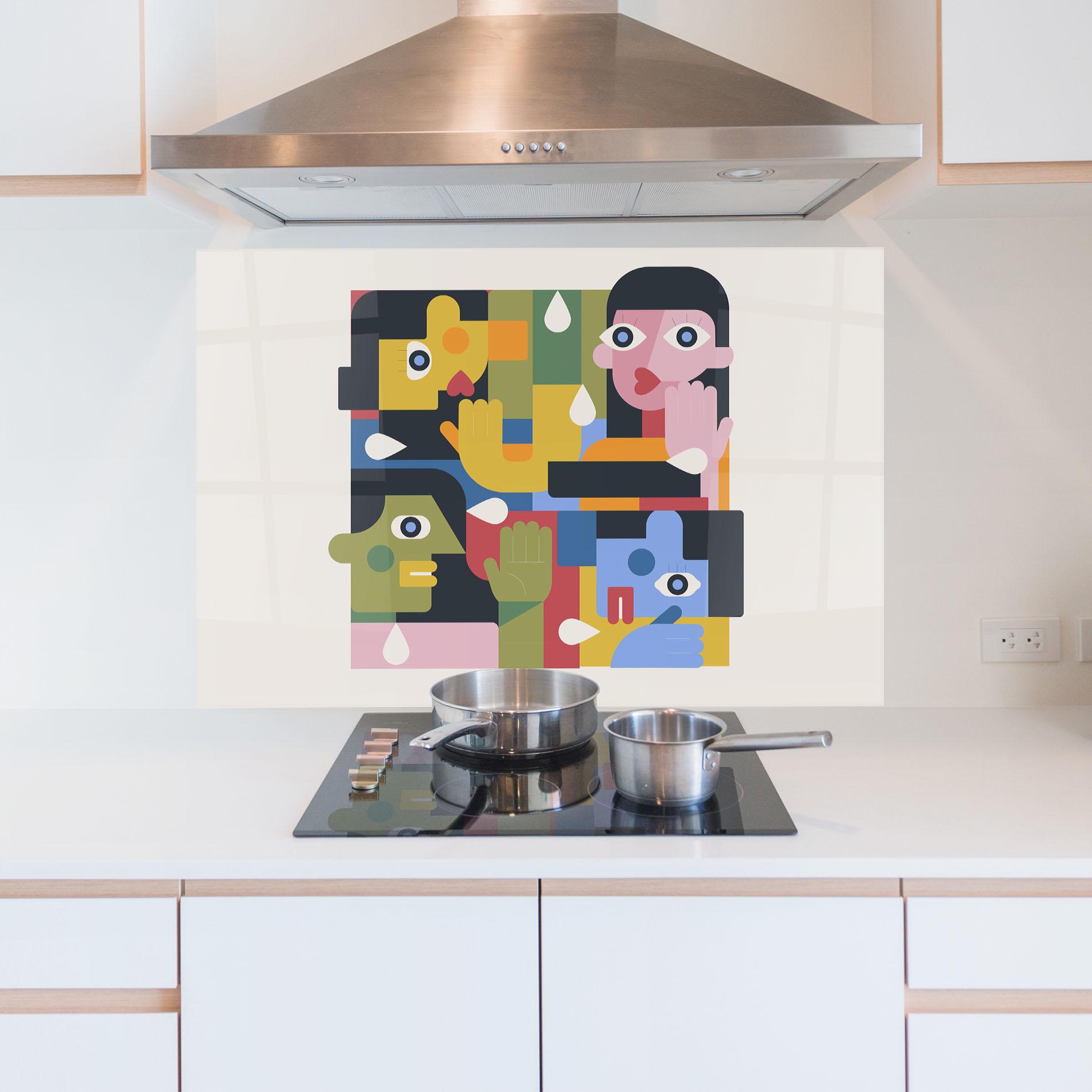Küchenrückwand Glas Minimal People Collage mockup 5