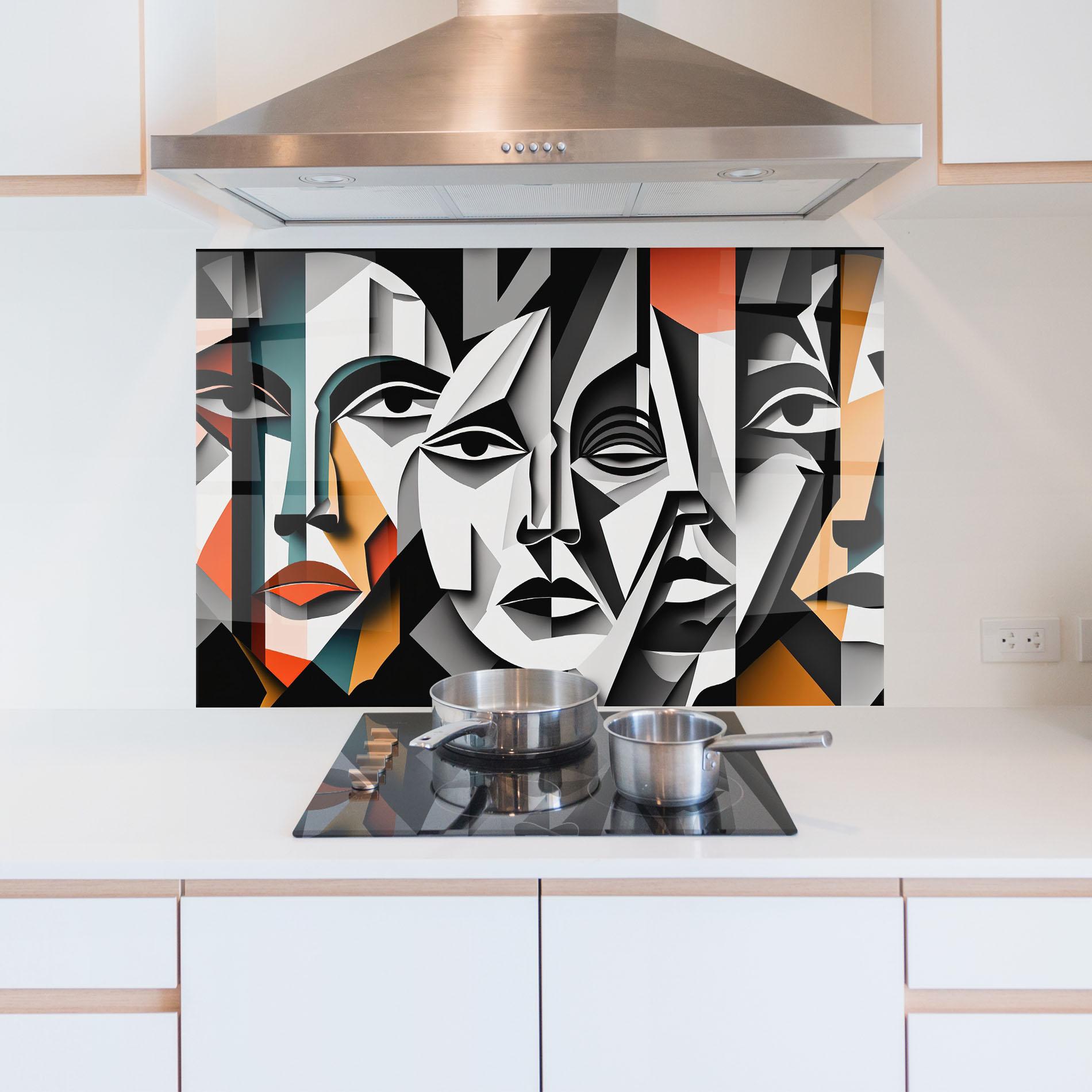 Küchenrückwand Glas Mix Faces Collage mockup 5