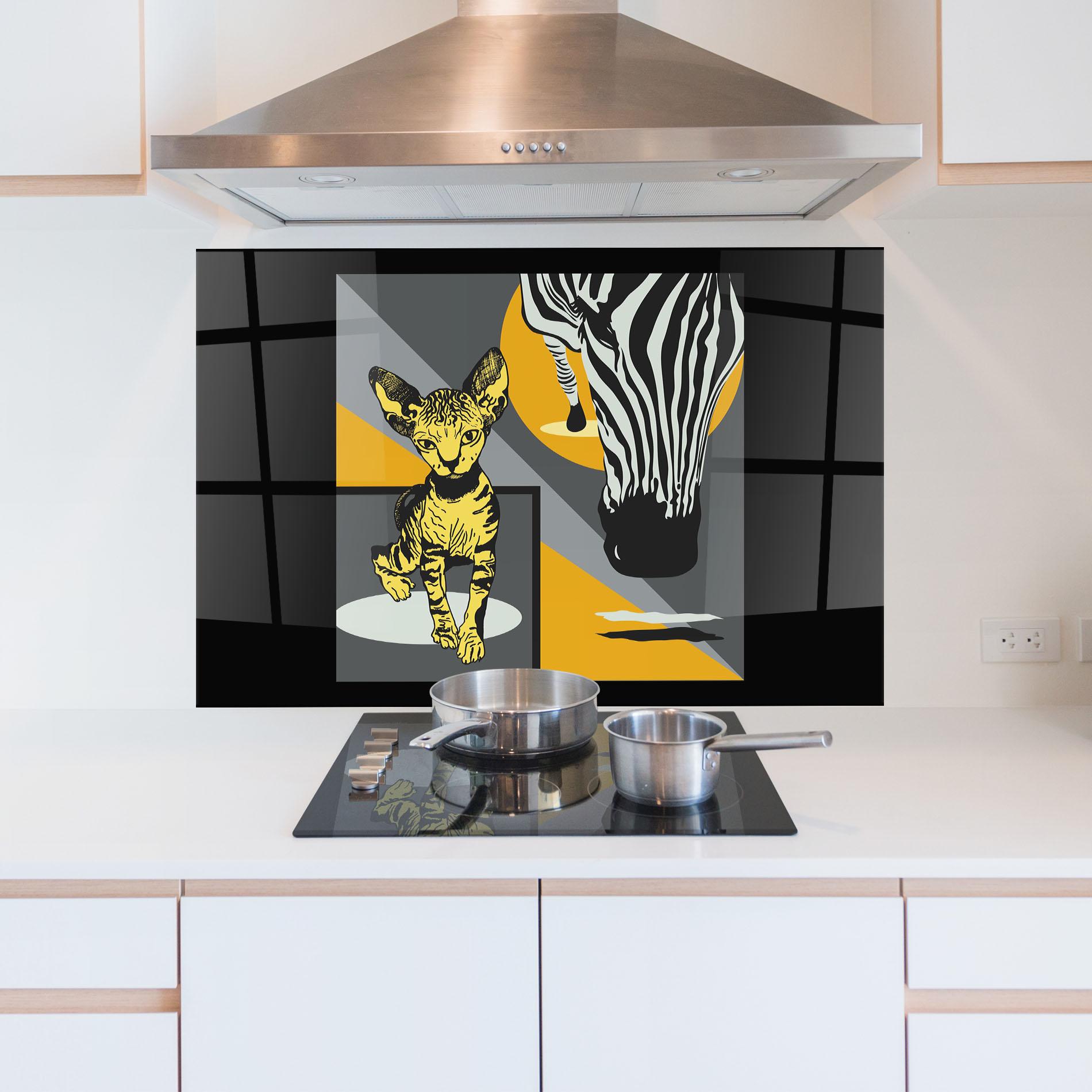Küchenrückwand Glas Zebra And Cat mockup 5