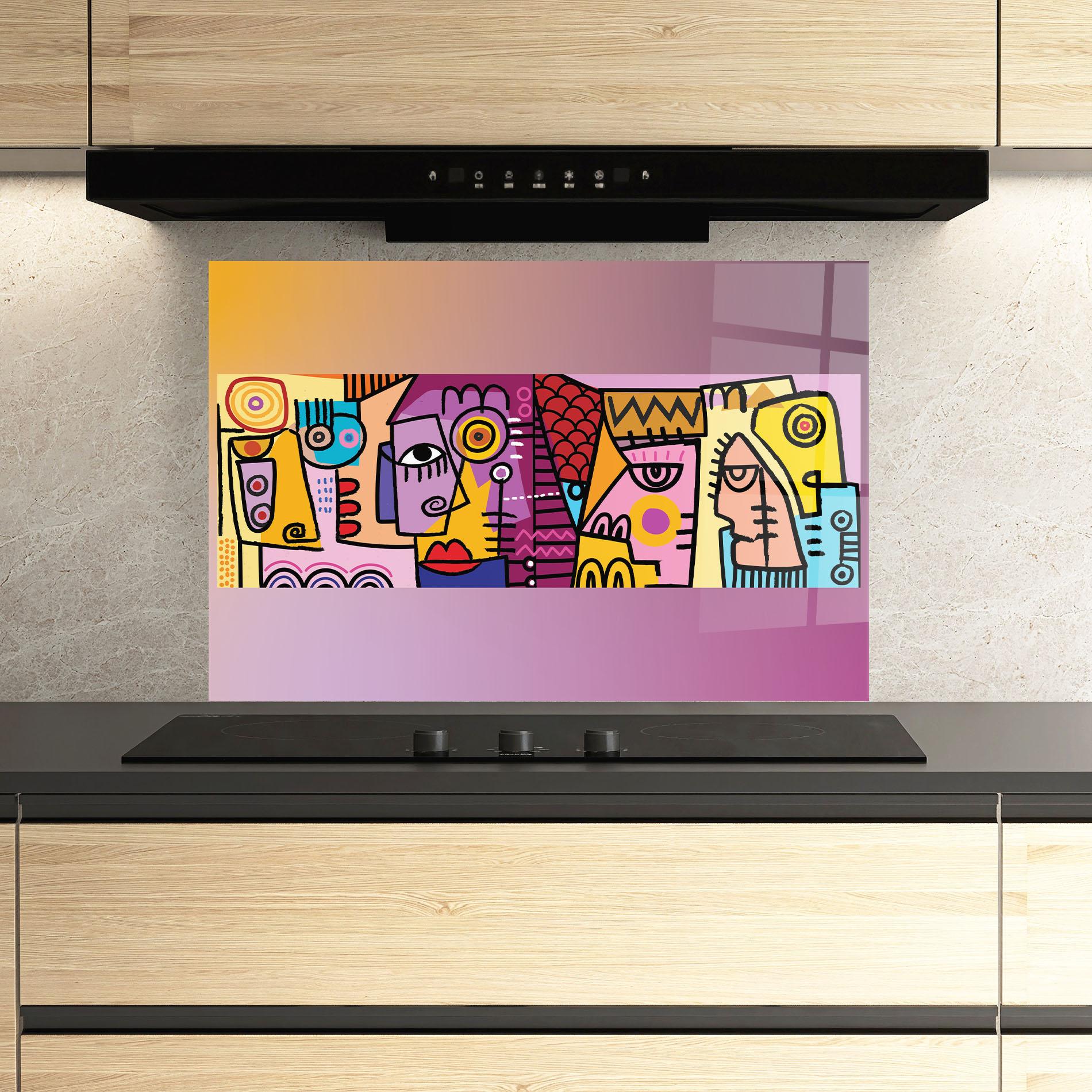 Küchenrückwand Glas Face Group Purple mockup 3