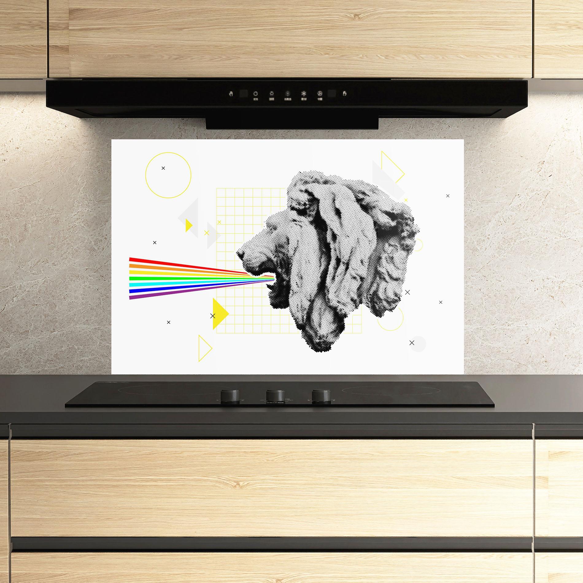 Küchenrückwand Glas Lion Collage mockup 3