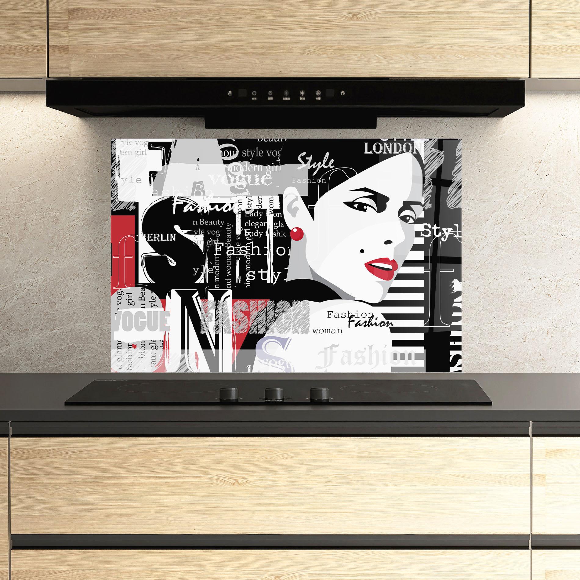 Küchenrückwand Glas London Fashion Collage mockup 3