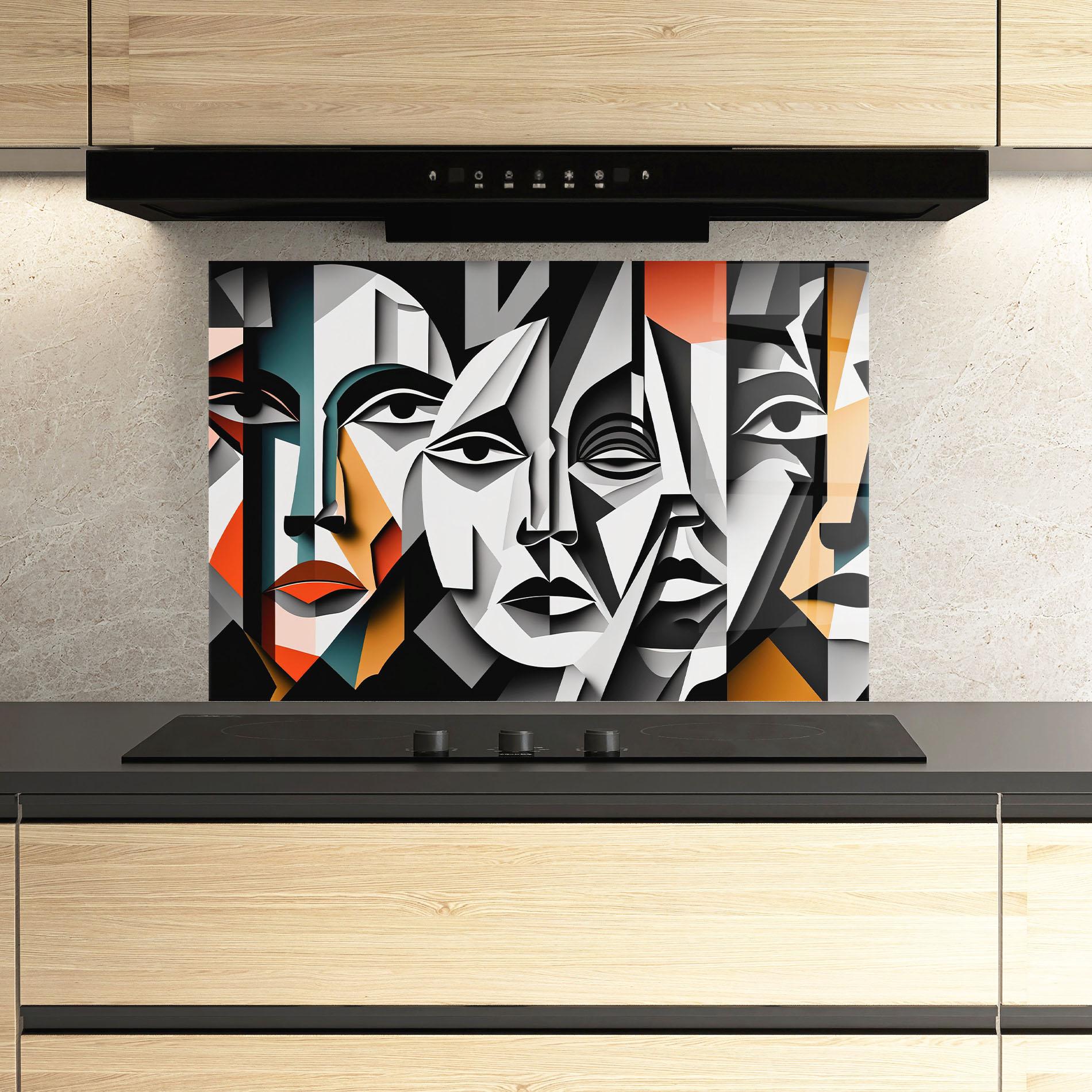 Küchenrückwand Glas Mix Faces Collage mockup 3