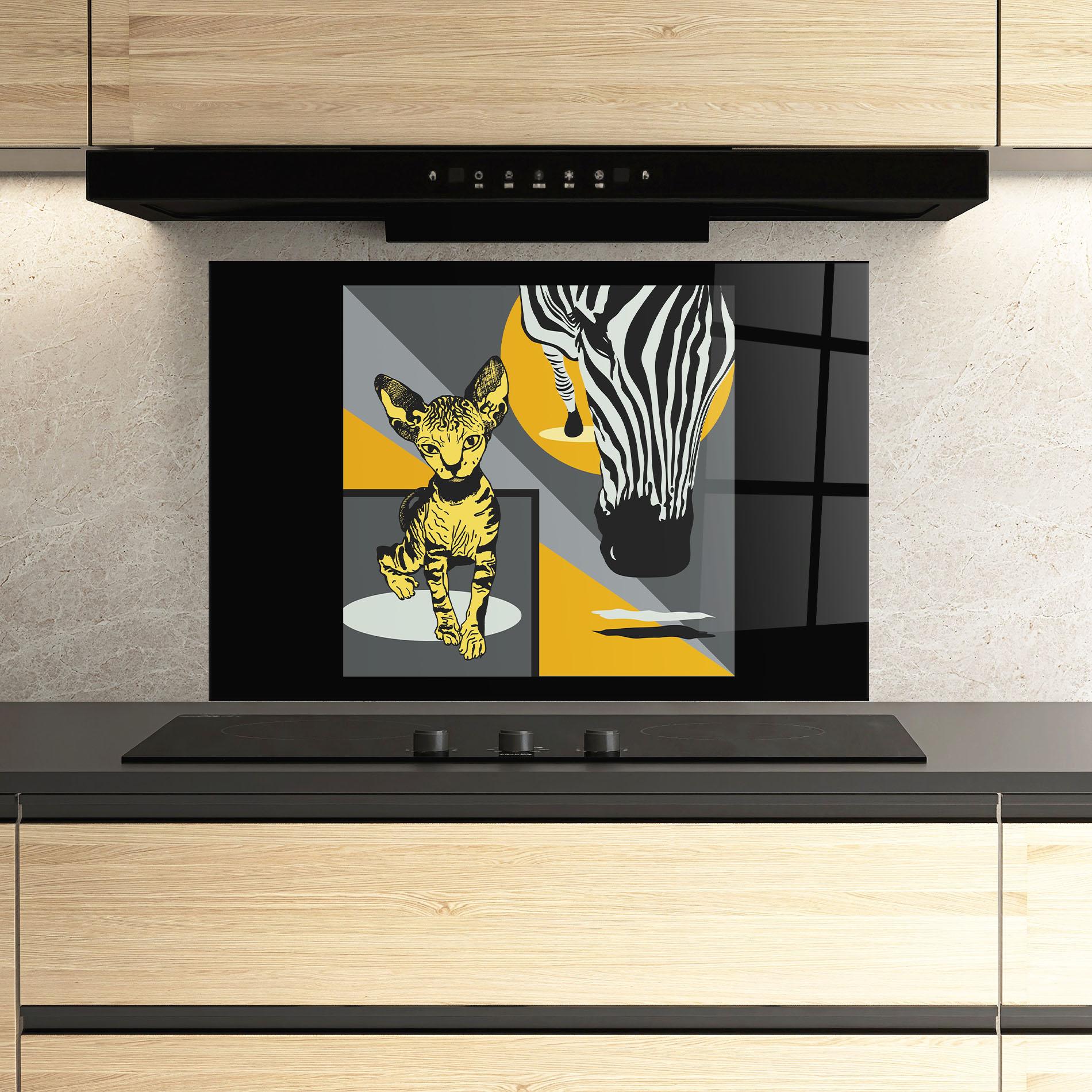 Küchenrückwand Glas Zebra And Cat mockup 3