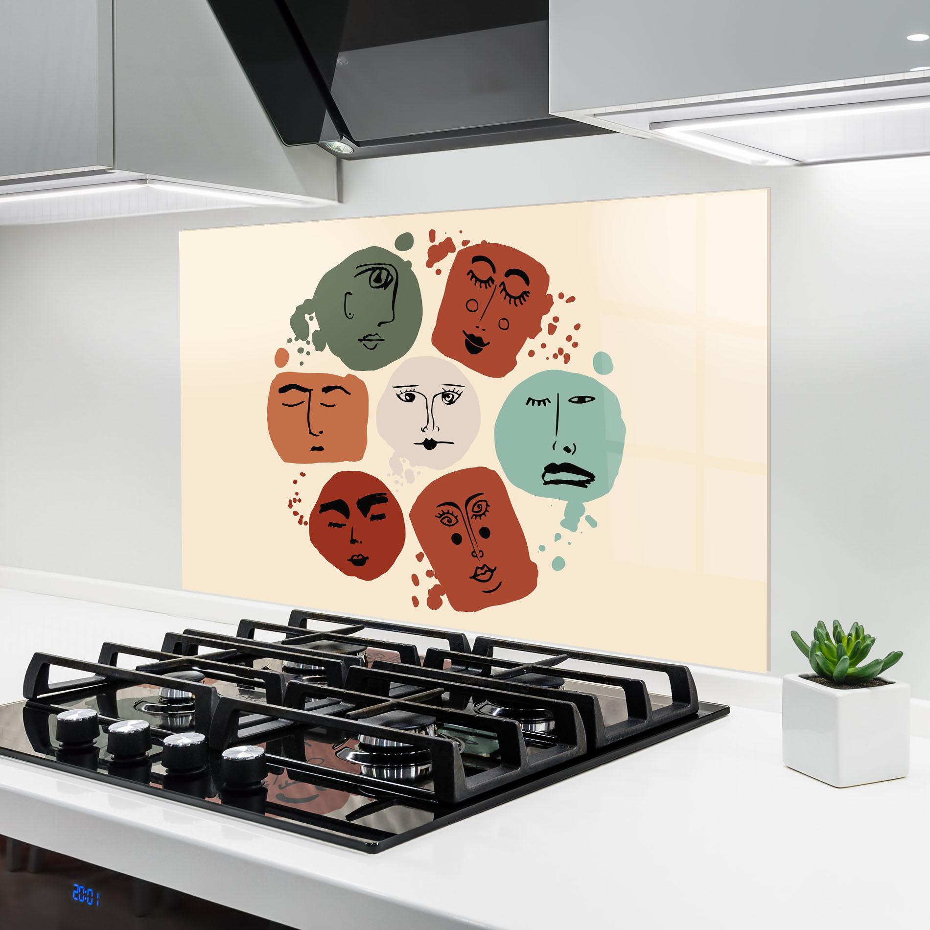 Küchenrückwand Glas Circle Faces mockup 6