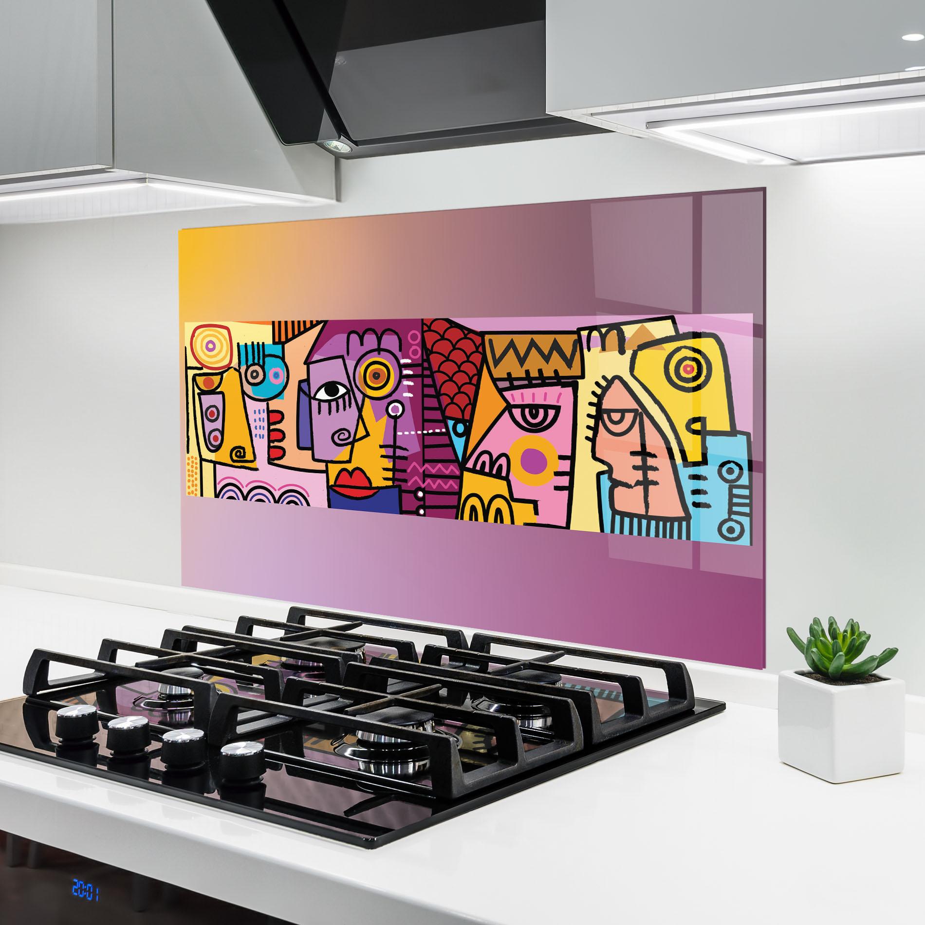 Küchenrückwand Glas Face Group Purple mockup 6