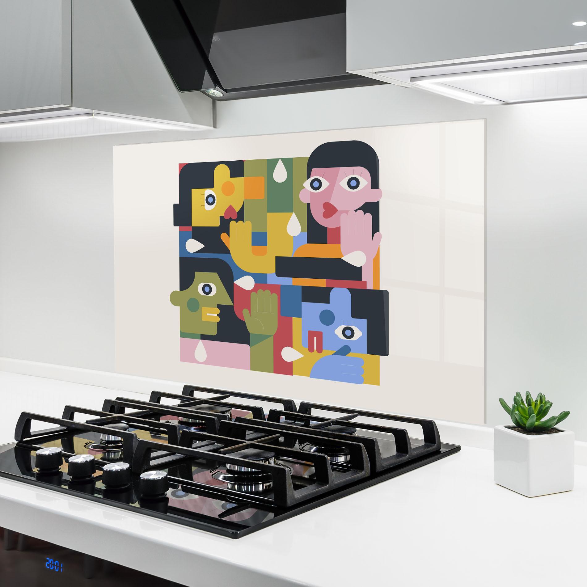 Küchenrückwand Glas Minimal People Collage mockup 6