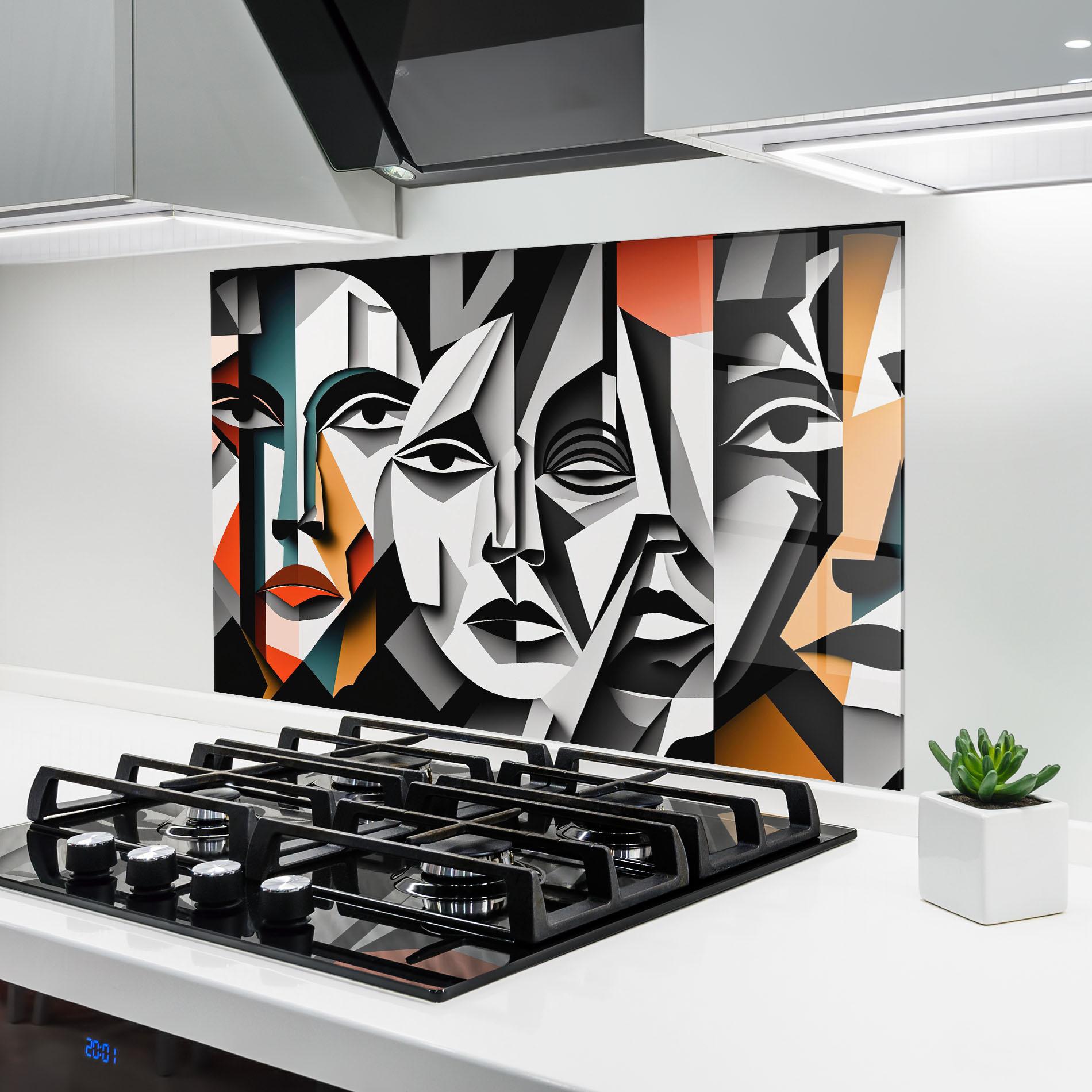 Küchenrückwand Glas Mix Faces Collage mockup 6