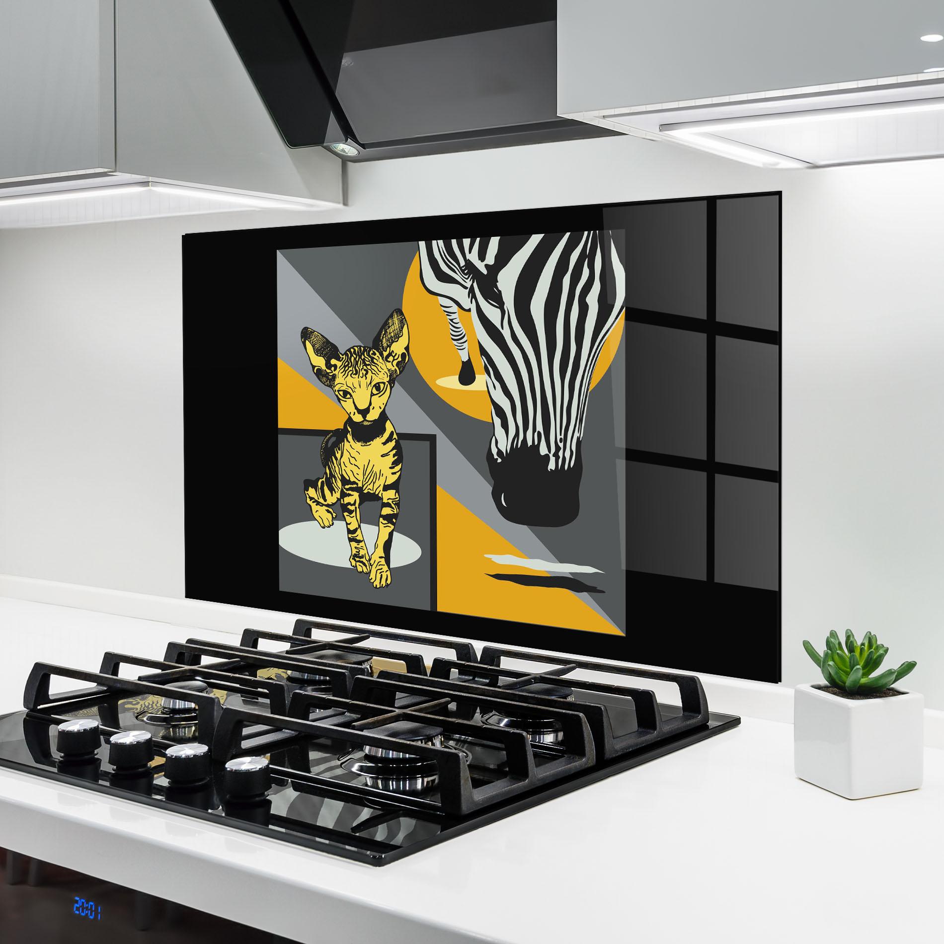 Küchenrückwand Glas Zebra And Cat mockup 6