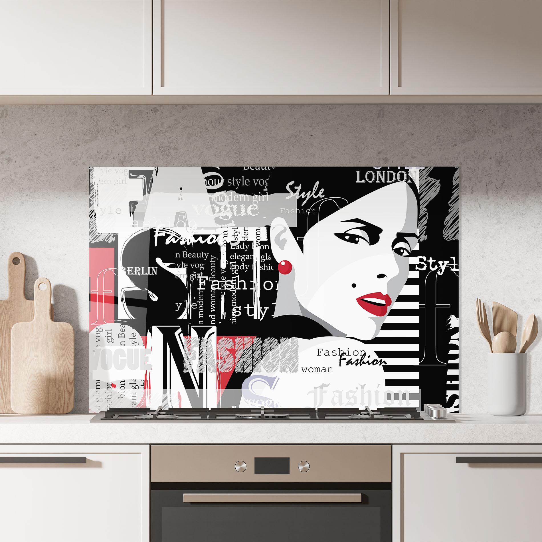 Küchenrückwand Glas London Fashion Collage mockup 7
