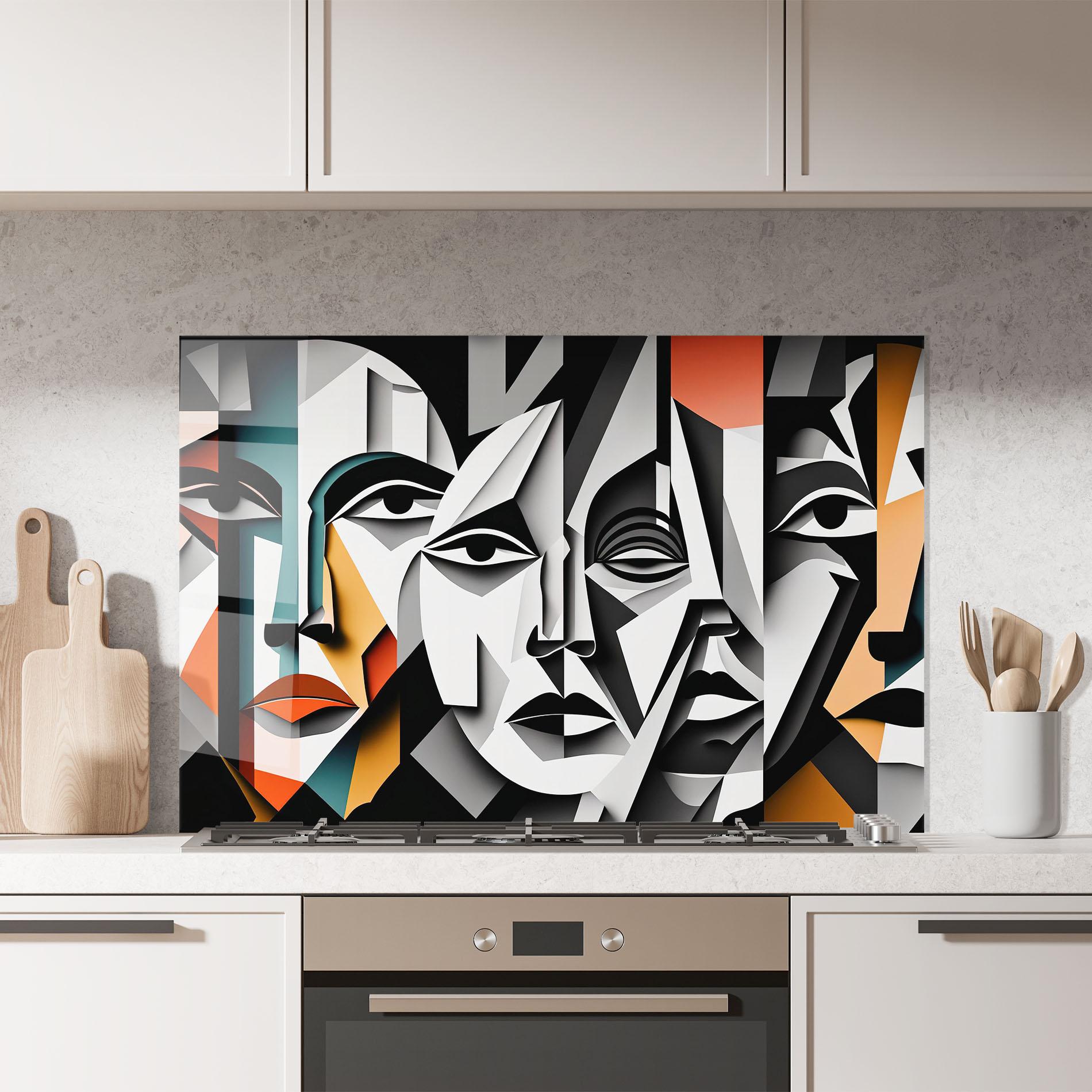 Küchenrückwand Glas Mix Faces Collage mockup 7