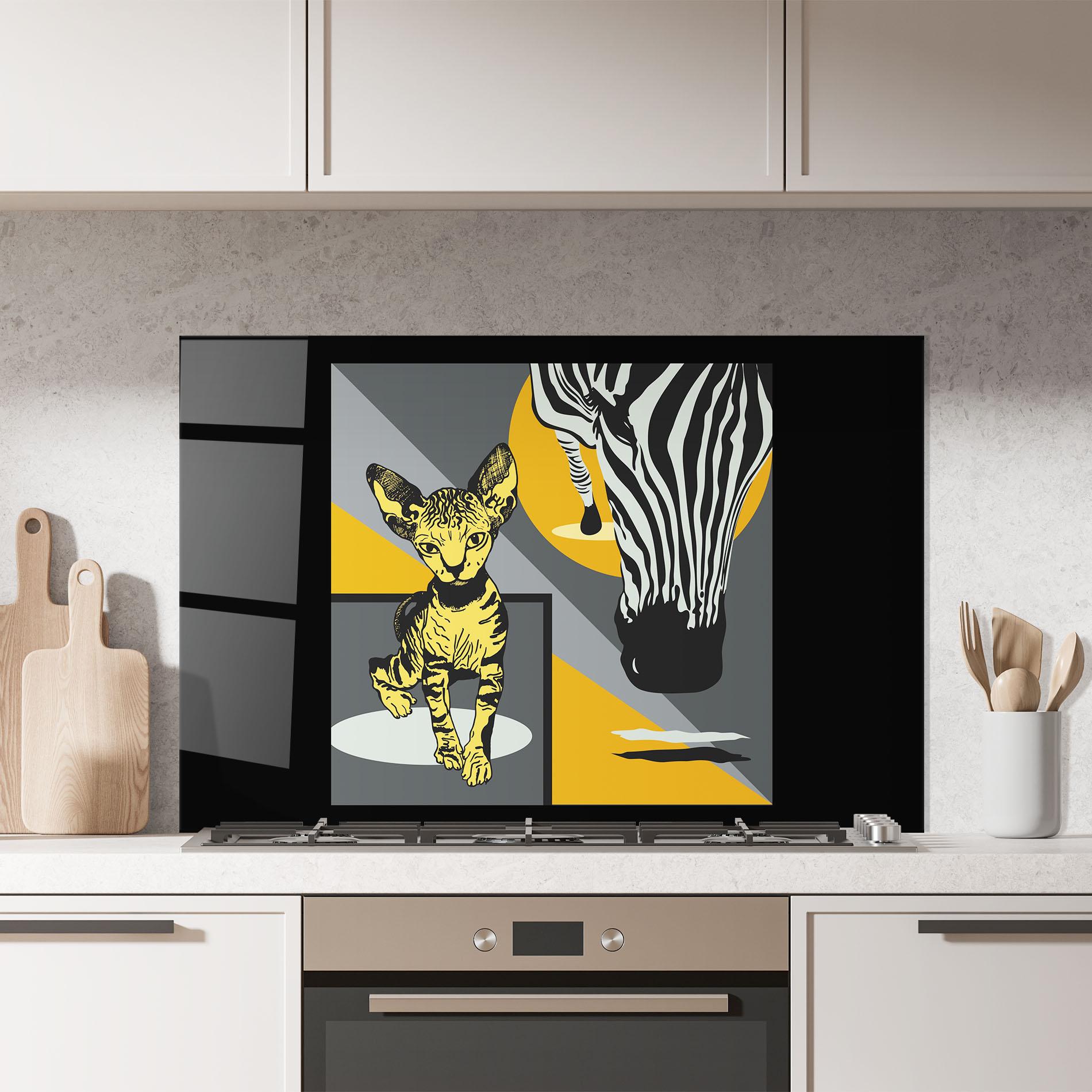 Küchenrückwand Glas Zebra And Cat mockup 7