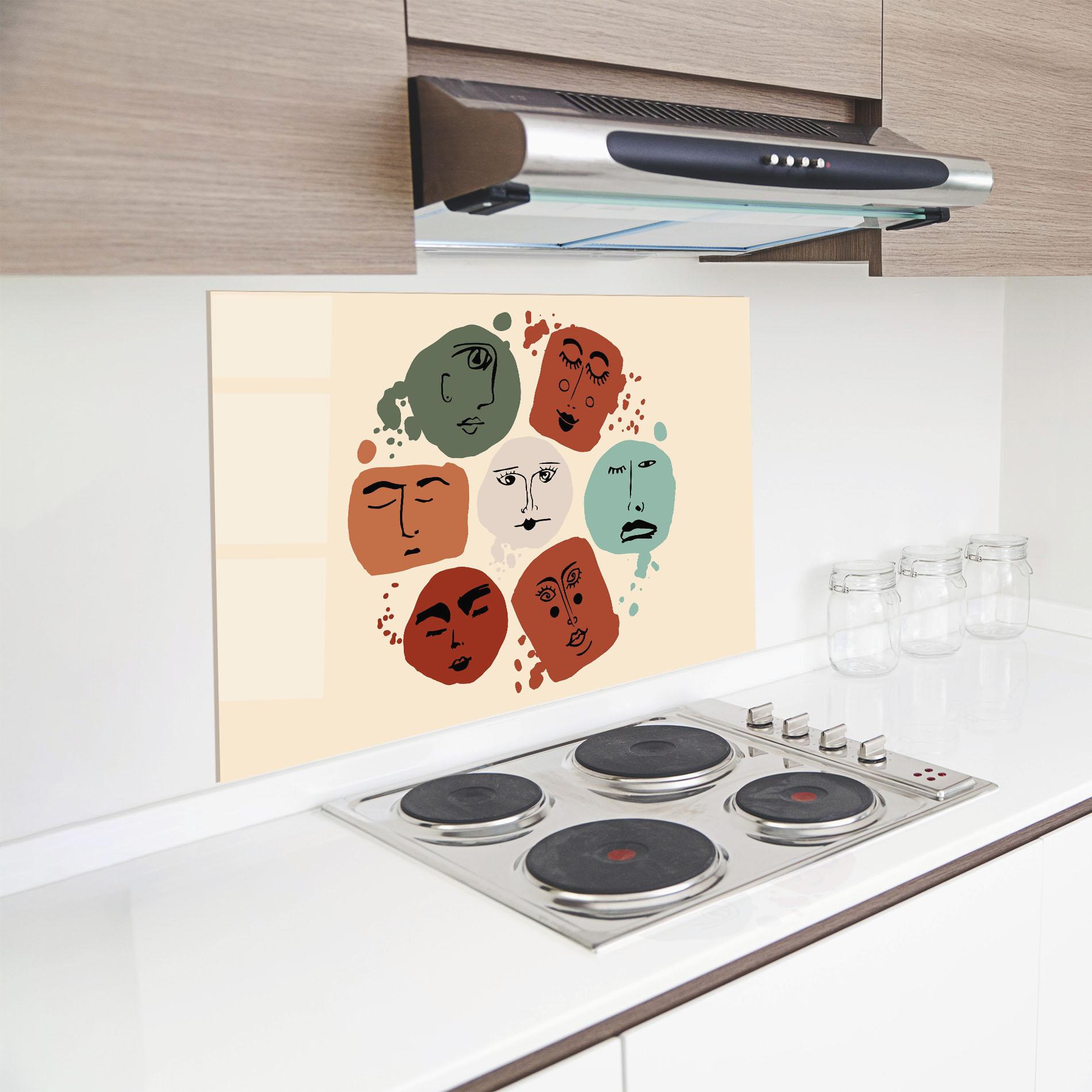 Küchenrückwand Glas Circle Faces mockup 8