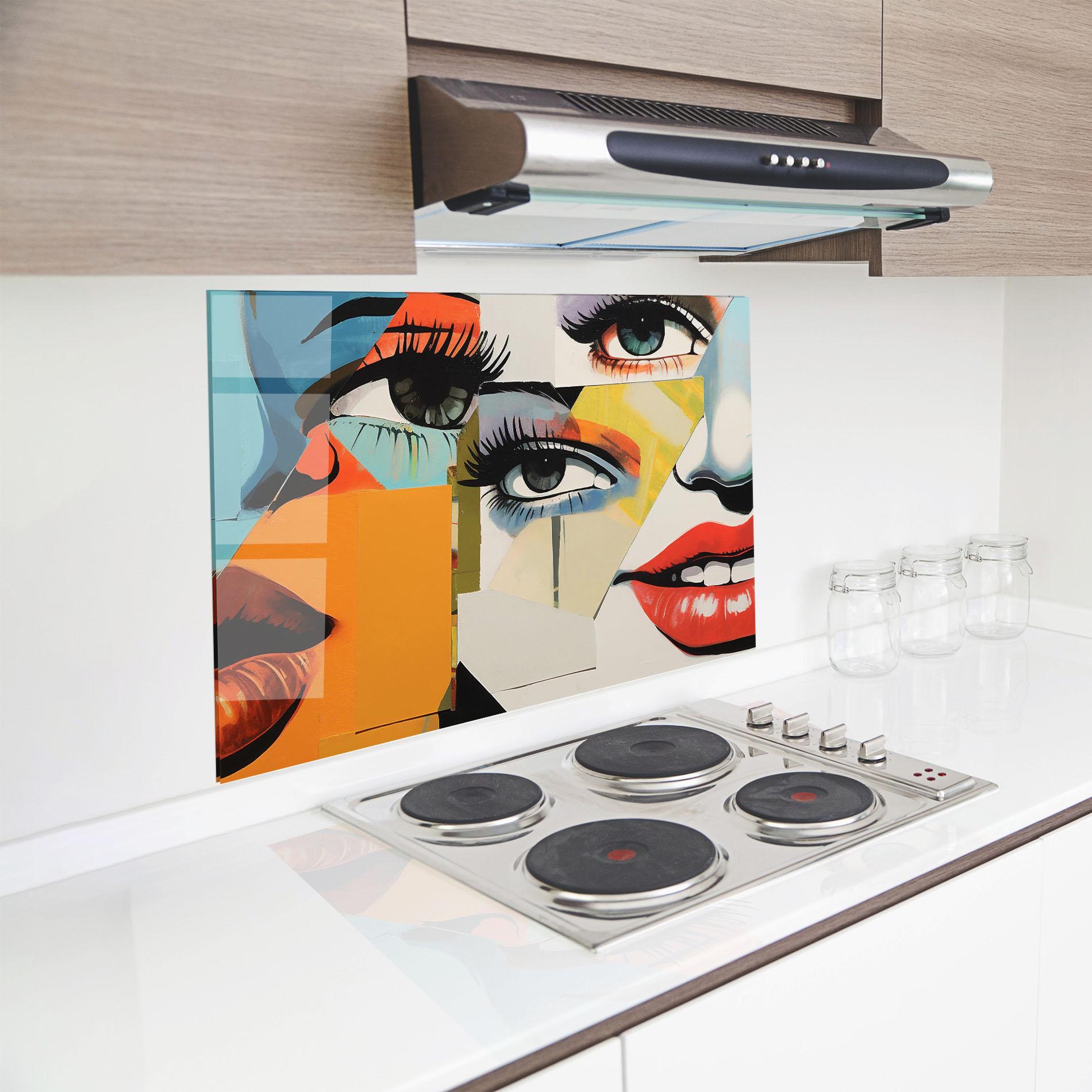 Küchenrückwand Glas Drawing Collage mockup 8