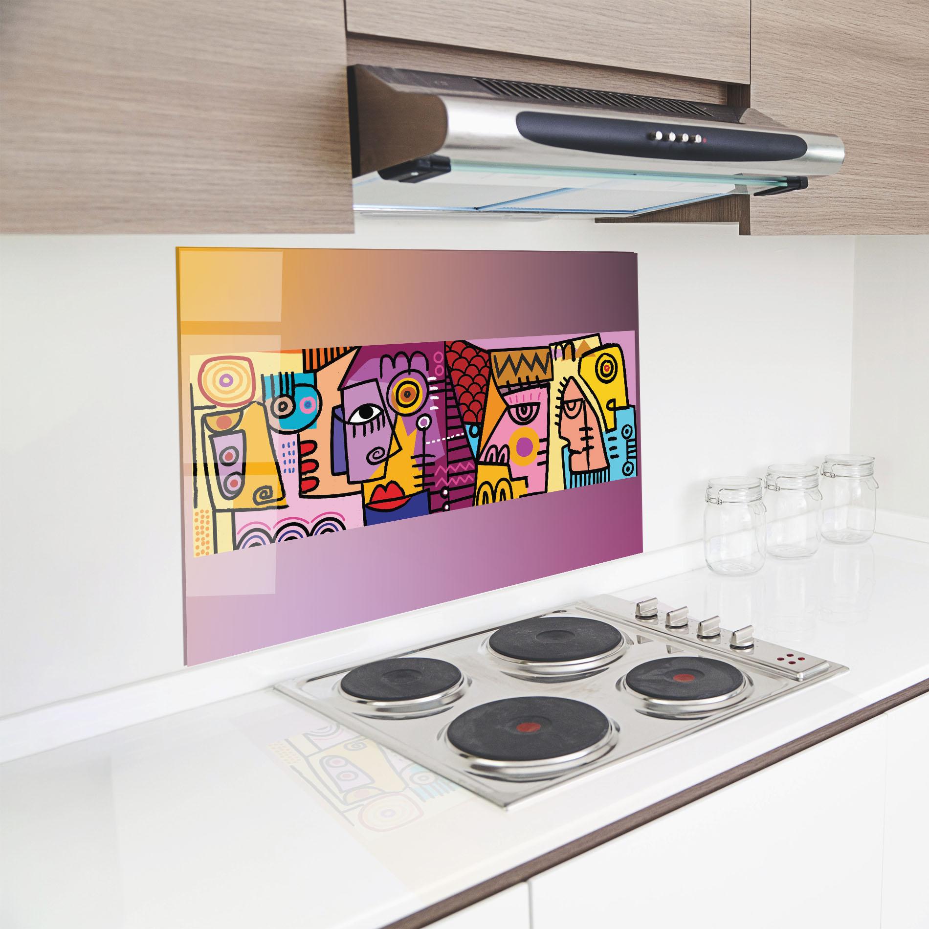 Küchenrückwand Glas Face Group Purple mockup 8